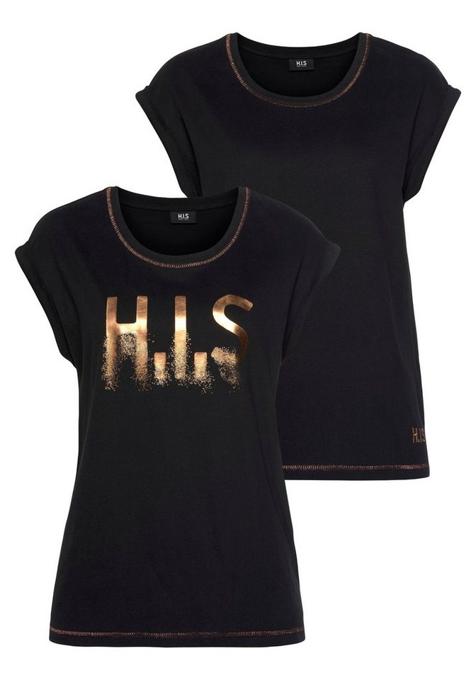 H.I.S T-Shirt mit glänzenden Druck (2er-Pack)