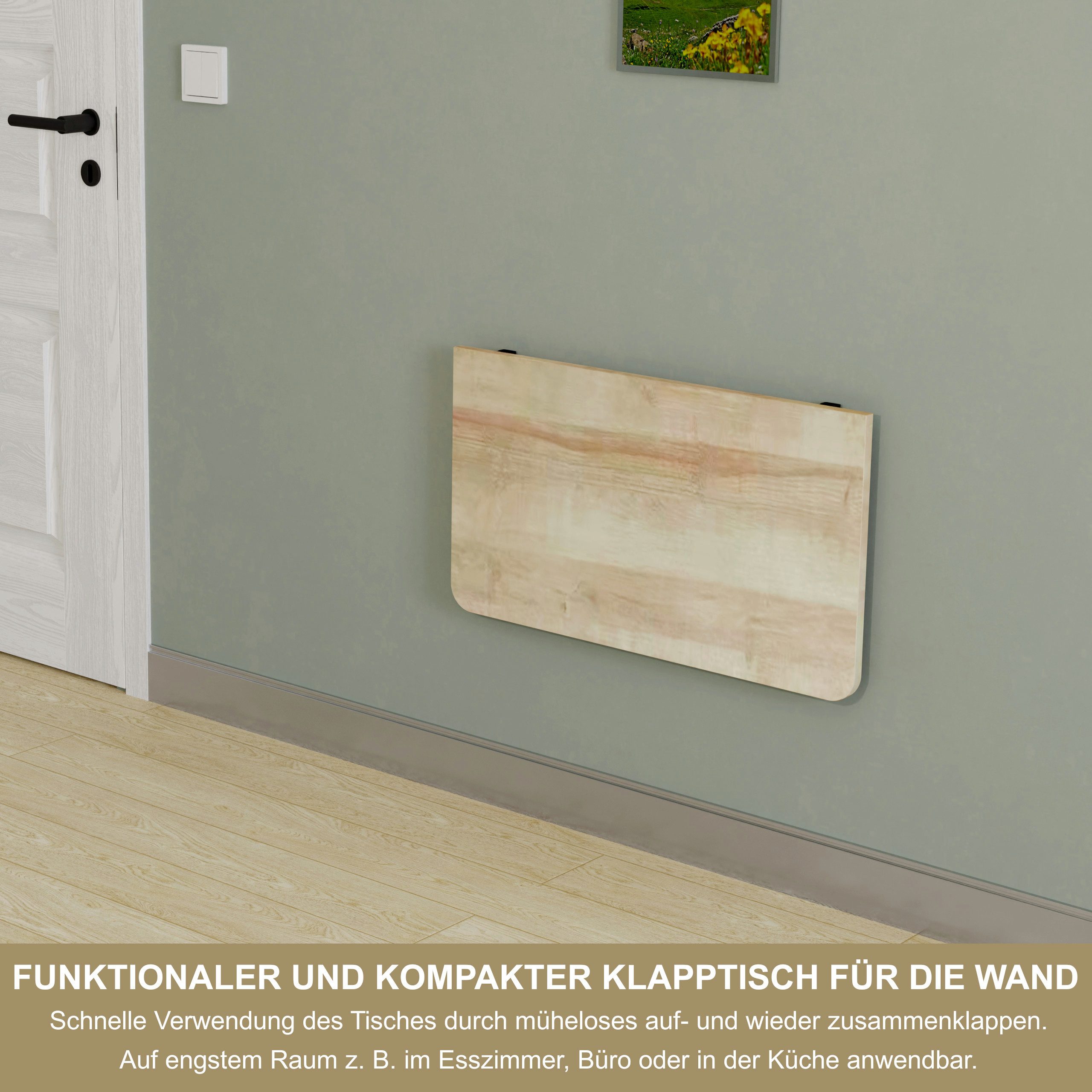 KDR Produktgestaltung Klapptisch Wandklapptisch Esstisch Küchentisch Schreibtisch Wand Tisch, 70x40 cm in Eiche