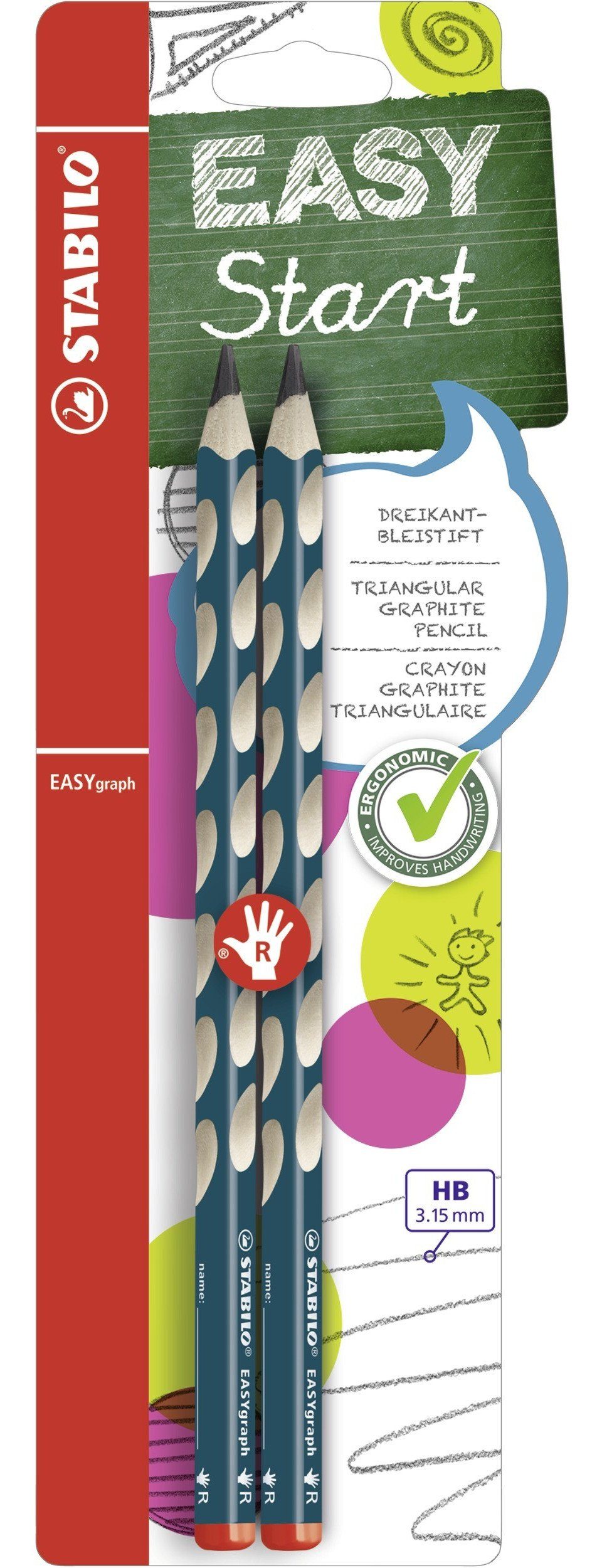 Bleistift STABILO Bleistifte EASYgraph, 2er Set HB Rechtshänder