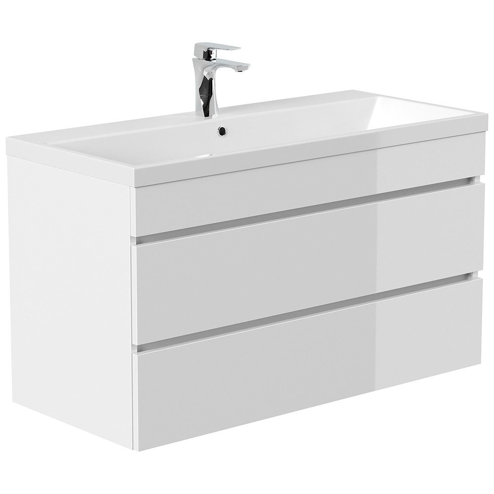 Lomadox Waschtisch FROME-02, 100 cm, hängend, weiß Hochglanz, mit 2 Schubladen