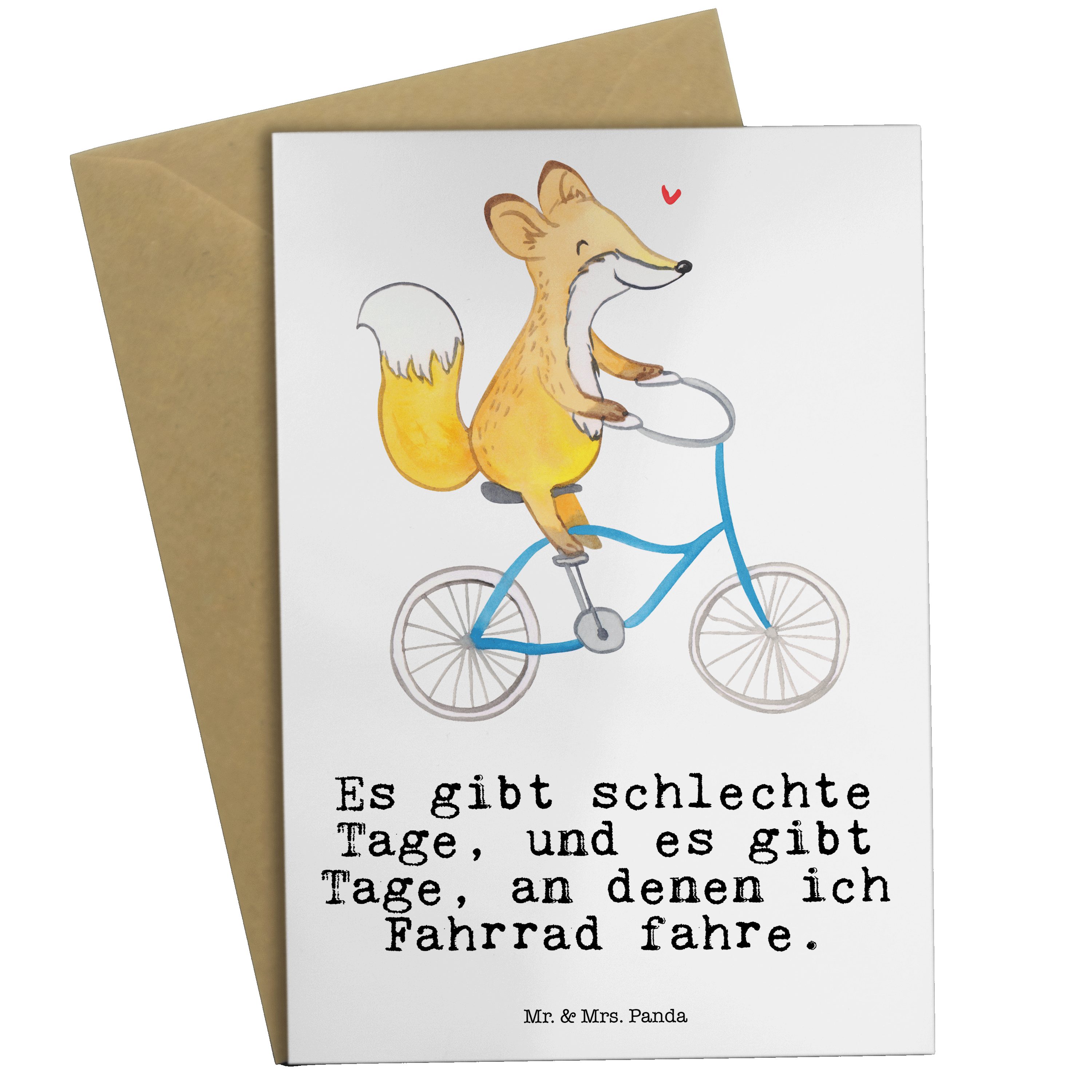 Mr. & Mrs. Panda Grußkarte Fuchs Fahrrad fahren Tage - Weiß - Geschenk, Radeln, Mountainbiking