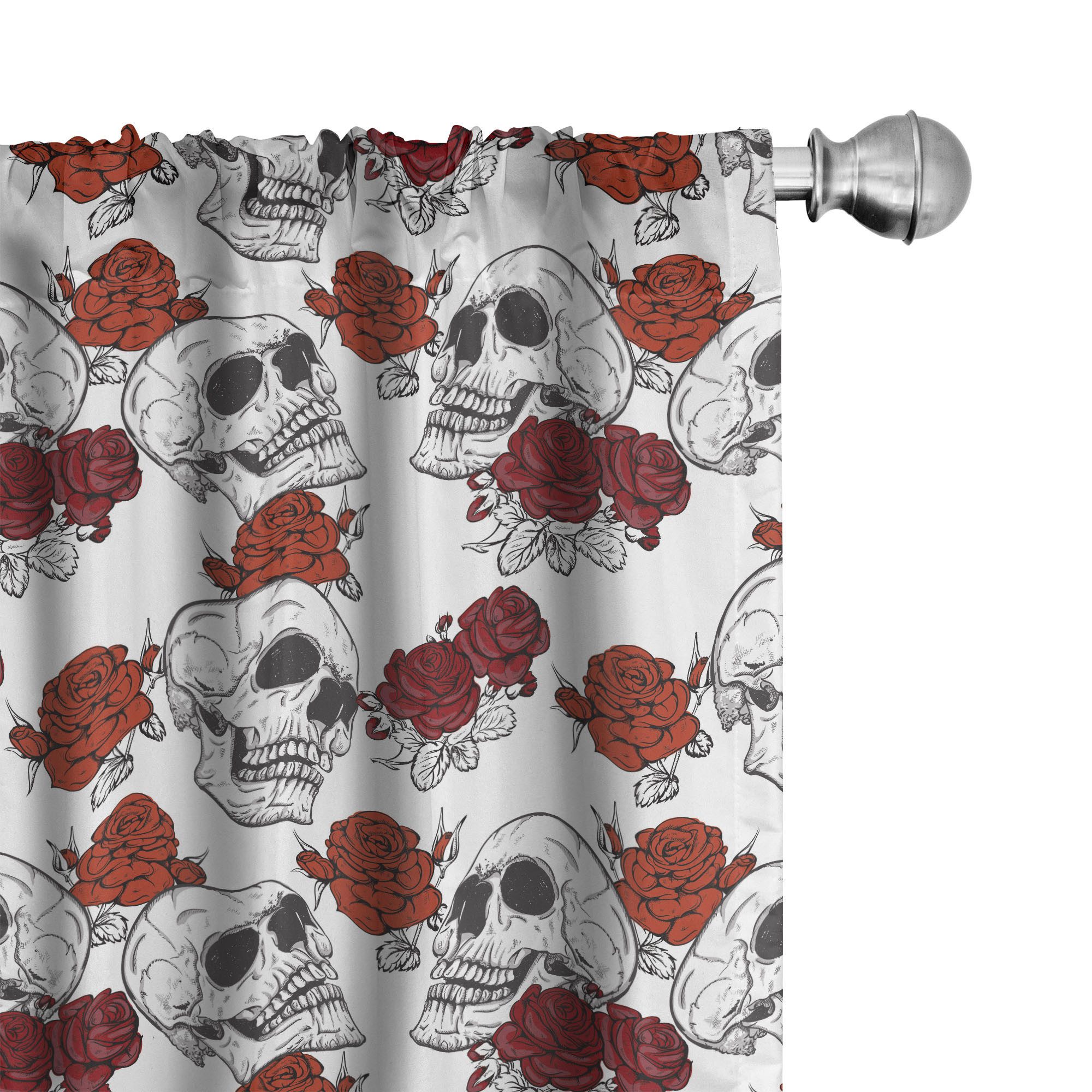 Vorhänge Gotisch Mit Totenkopf & Rosen – 2er Set, Blickdicht, 175x70 Cm Pro Stück, Thermo- & Schallschutz
