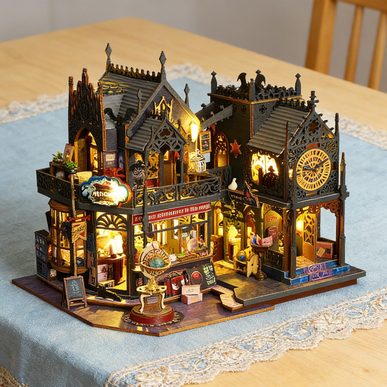 REDOM 3D-Puzzle DIY Miniaturhaus Bausatz Puppenhaus Holz Bastelset Geschenk mit LED, Puzzleteile, Miniatur Schloss Modell mit Staubschutz Kreatives Geschenk und Deko
