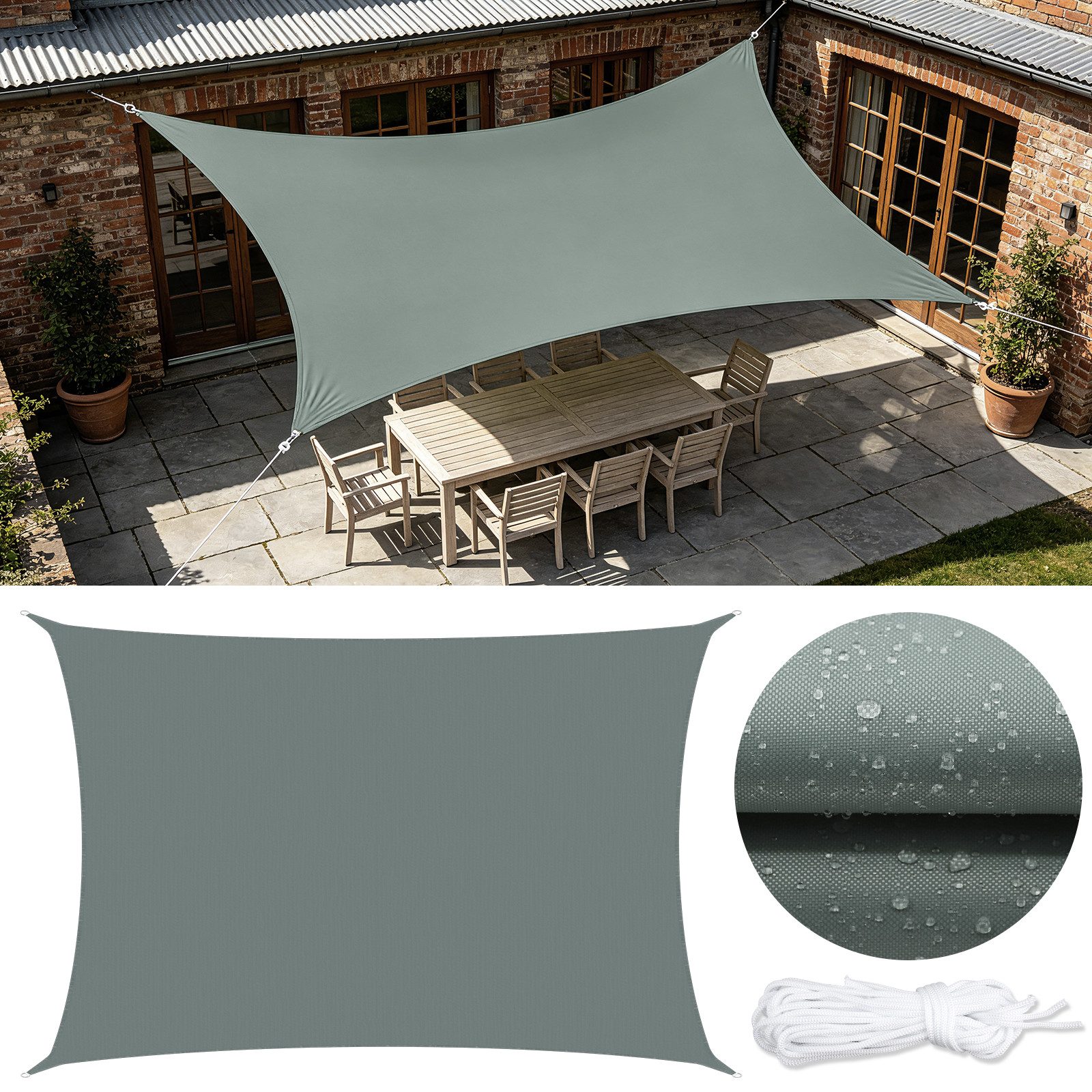 CkeyiN Pro Sonnensegel Wasserdicht,Rechteckig,Sonnenschutz,Reißfest,95% UV Schutz, (Windschutz,Stabil Schattenspender), für Balkon Terrasse Garten