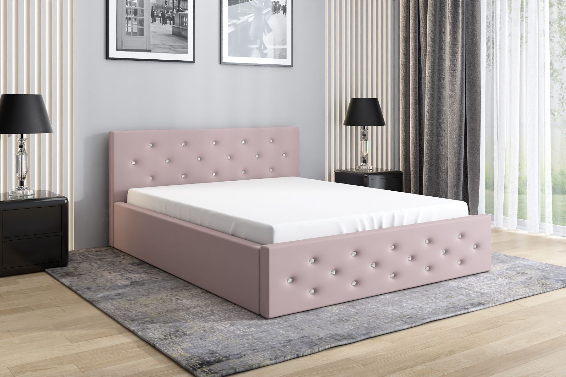 A&J MöbelLand GmbH Polsterbett VALI-OM mit Bettkasten und Lattenrost (Bett mit Kopfteil. Lattenrost und Bettkasten . Viele Varianten zur Auswahl – wählen Sie Größe und Farbe!, TOP ANGEBOT), Länge: 210 cm Höhe Kopfteil: 95 cm