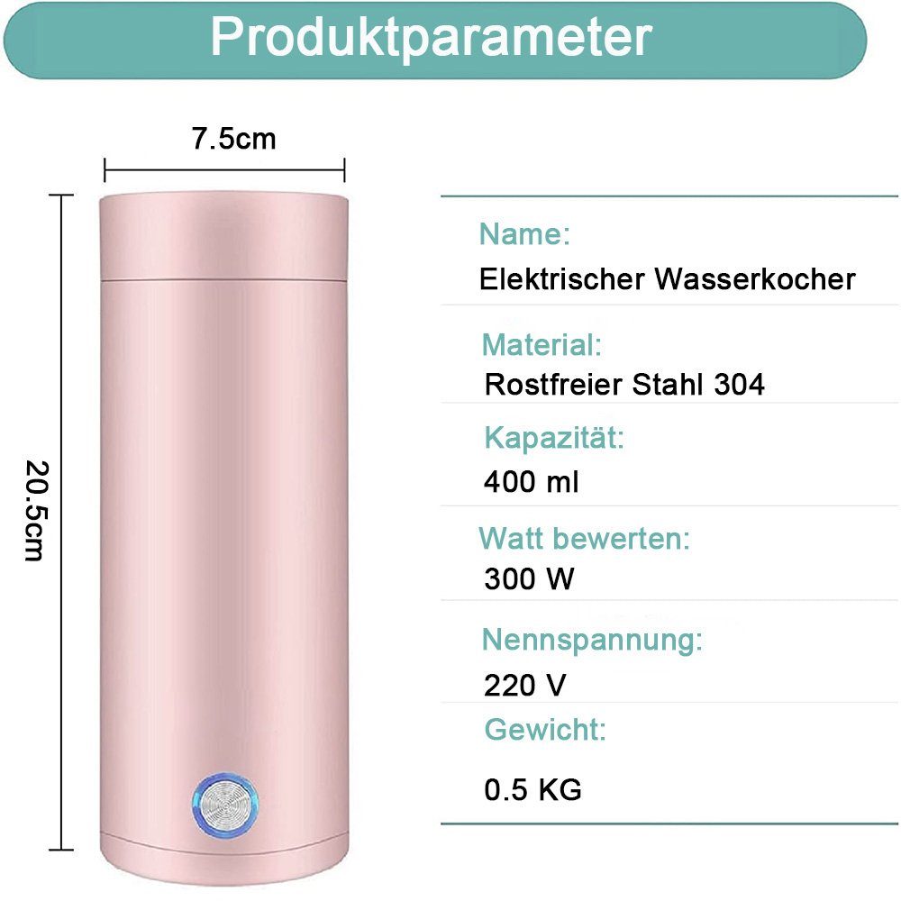 Rosa Tragbarer Wasserkocher Elektrisch Wasserkocher Reise-Wasserkocher zggzerg Reisewasserkocher,Mini