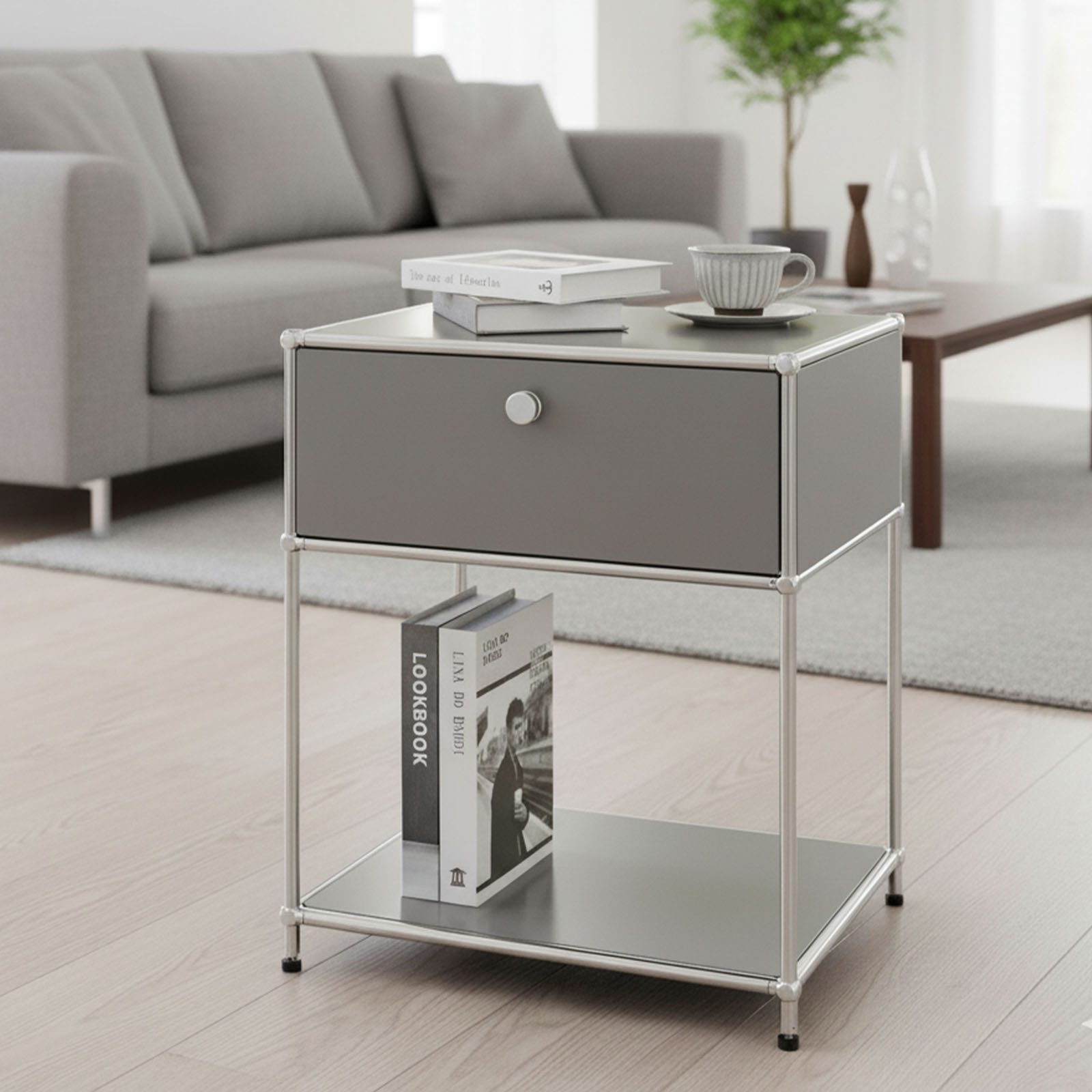 Floordirekt Beistelltisch Concept Epure MK-139, B50 × T40 × H65 cm, verschließbare Schublade (modular, kratzfeste Pulverbeschichtung), Beistellregal mit verchro – Bild 2 von 5
