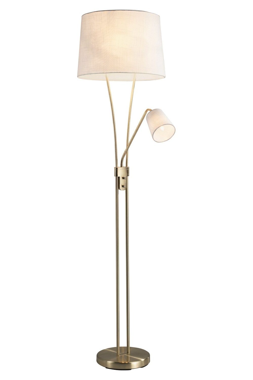 MONDO Stehlampe Stehleuchte MERAN, 2-flammig, H 180 cm, Goldgelb, Lesearm, ohne Leuchtmittel, Weiß, Metall, Stoffschirme | Standleuchten