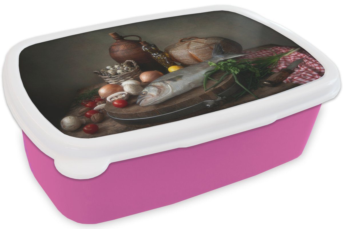Snackbox, Kräuter, Erwachsene, Kunststoff Lunchbox Rustikal Gemüse - - Stilleben (2-tlg), - rosa - Brotbox Brotdose Kinder, Fisch MuchoWow Kunststoff, Mädchen, für
