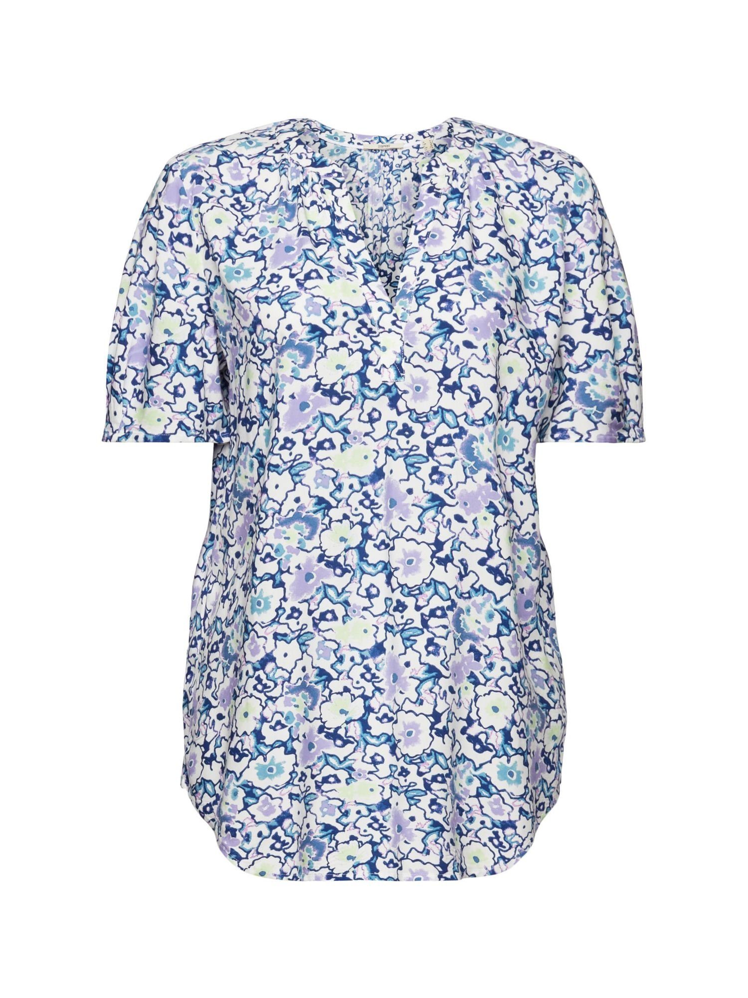 Esprit Kurzarmbluse Florale Bluse mit Schlitz am Ausschnitt