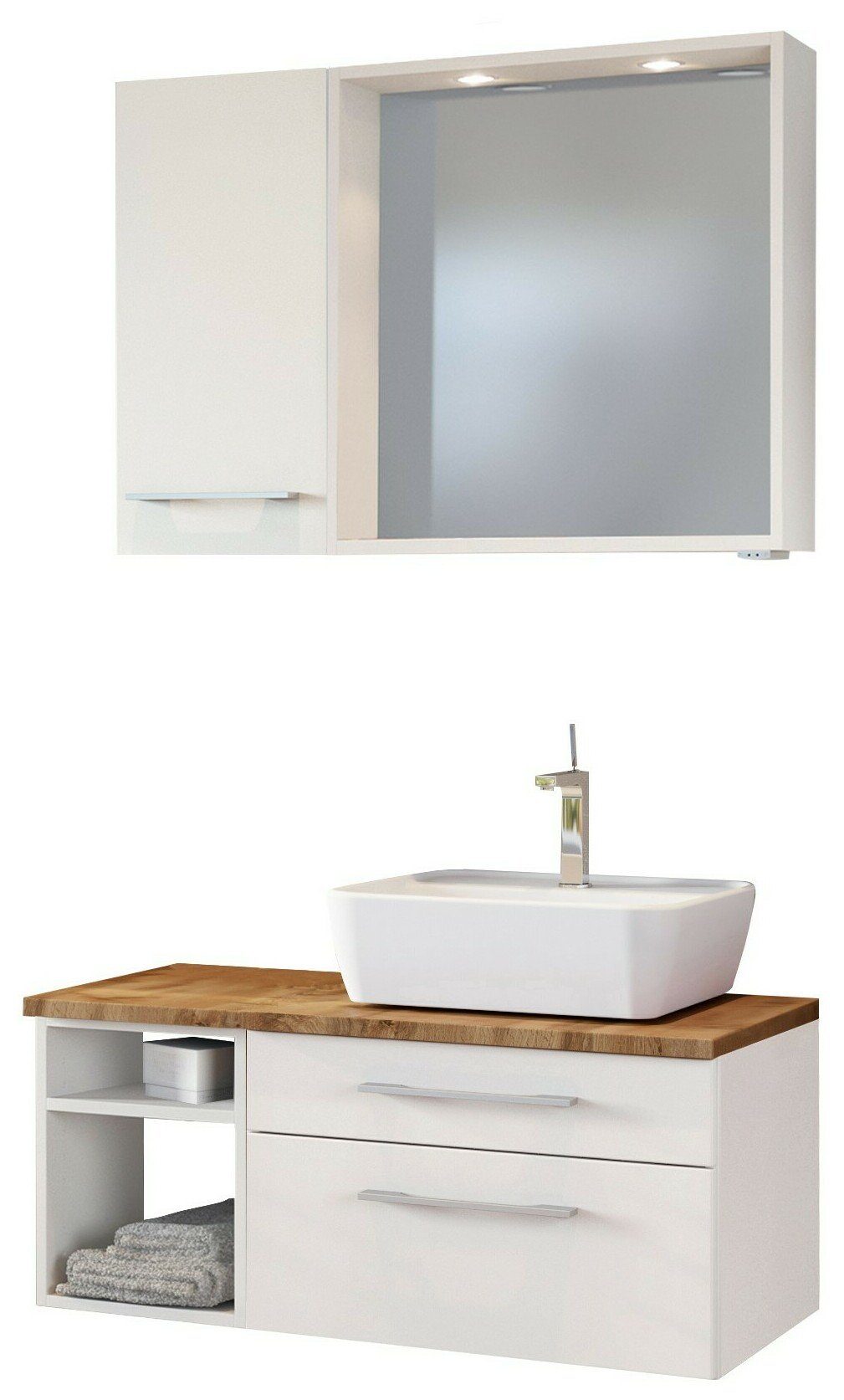 HELD MÖBEL Badmöbel-Set Waschtisch-Set Davos 90 cm -B- (rechts) weiß/matt weiß