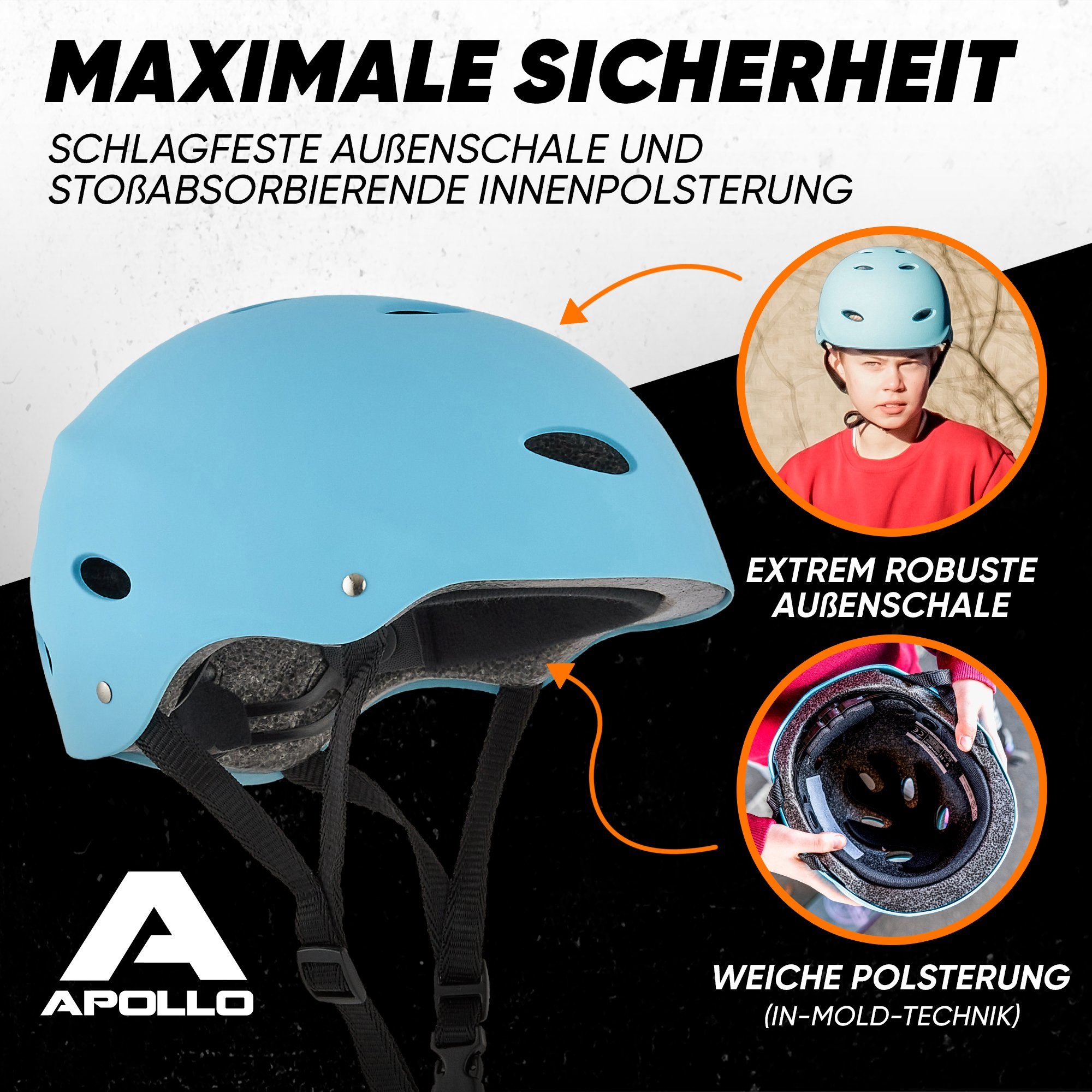 Apollo Kinderhelm Skatehelm für Kinder und Erwachsene - Verstellbarer Skaterhelm, Kinderfahrradhelm für Jungen und Mädchen mit Drehrad-Anpassung