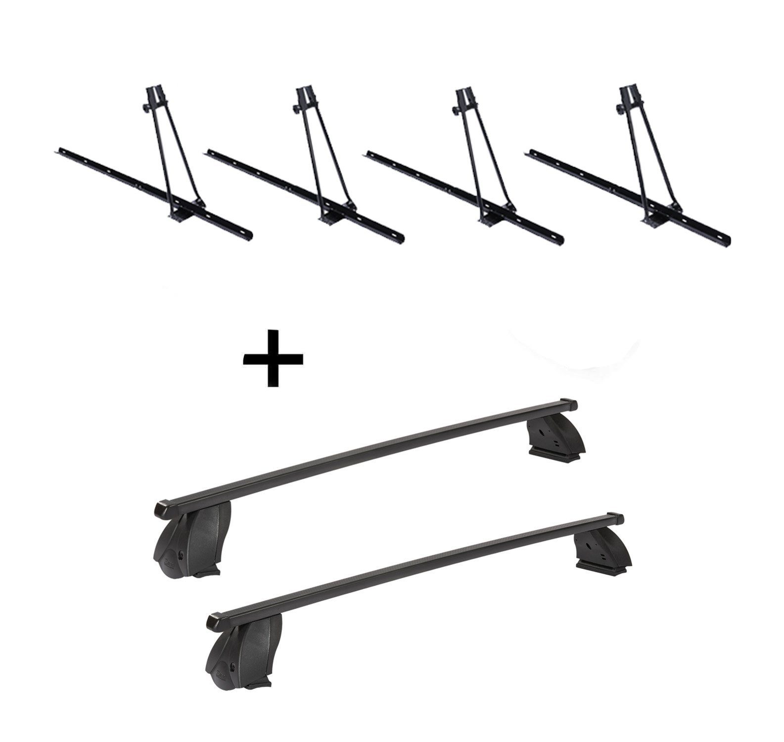 VDP Dachträger (Für Ihren Volkswagen Traporter (T5) 09-15, Fahrradträger und Dachträger im Set), 4x Fahrradträger ORION + Dachträger K1 MEDIUM kompatibel mit Volkswagen Traporter (T5) 09-15