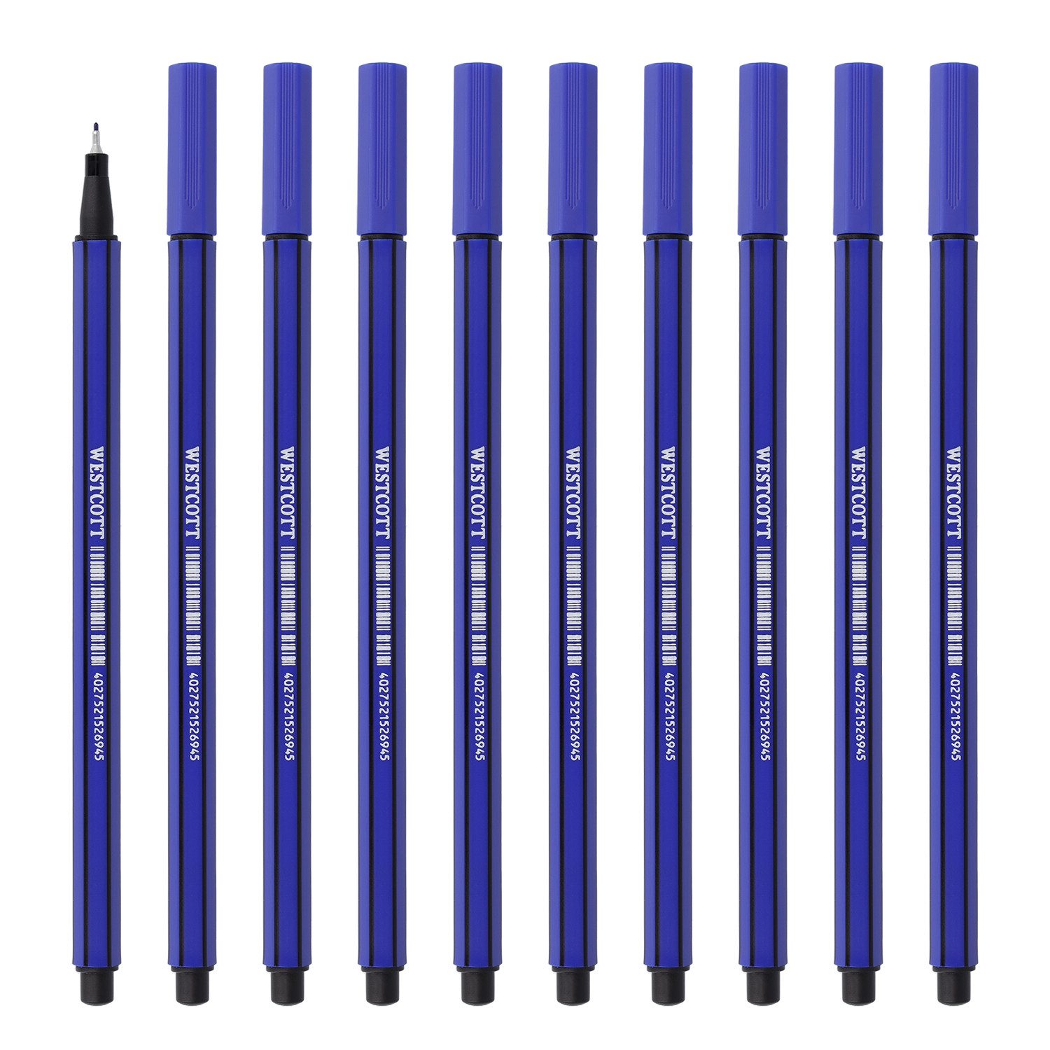 WESTCOTT Ручки blau 10 Stück, Premium Ручки mit 0,4mm Strichstärke, (Vorteilspack, 10-tlg), Präzise Strichführung, metalleingefasste Spitze, schnelltrocknend