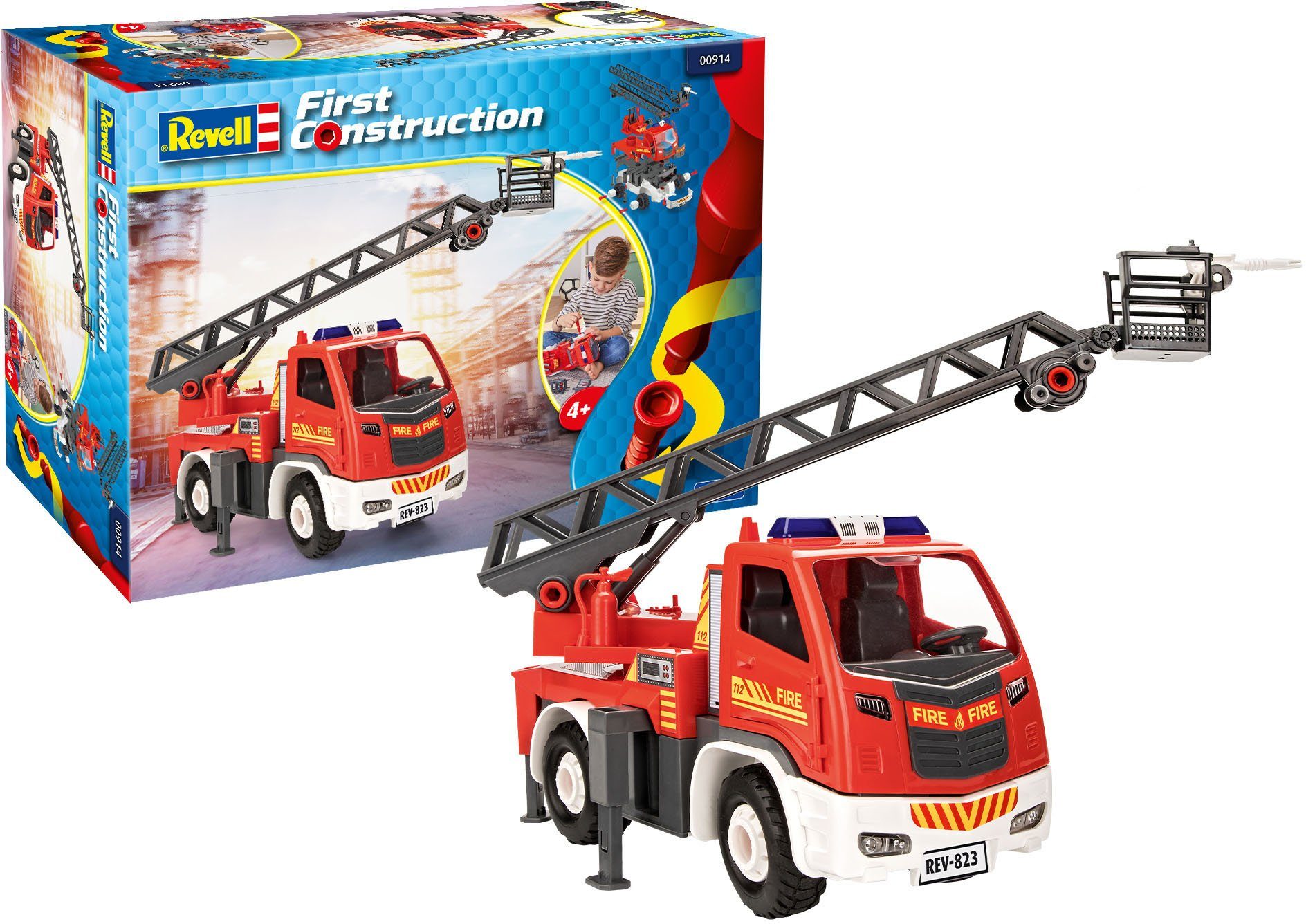 Revell® Modellbausatz Revell First Construction, Feuerwehr-Leiterwagen, Maßstab 1:20, Made in Europe