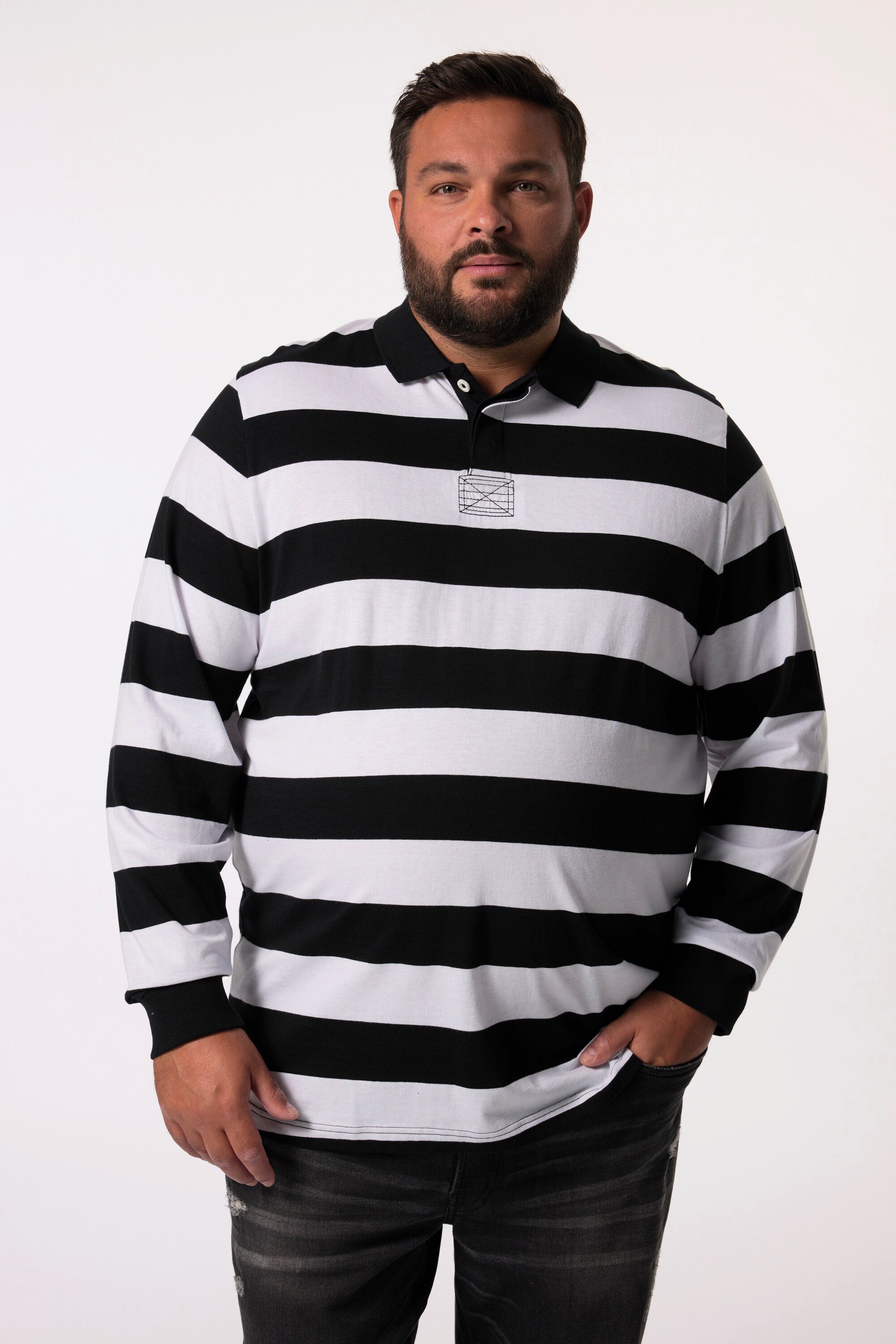 Men Plus Poloshirt Poloshirt Langarm Ringel Rückendruck