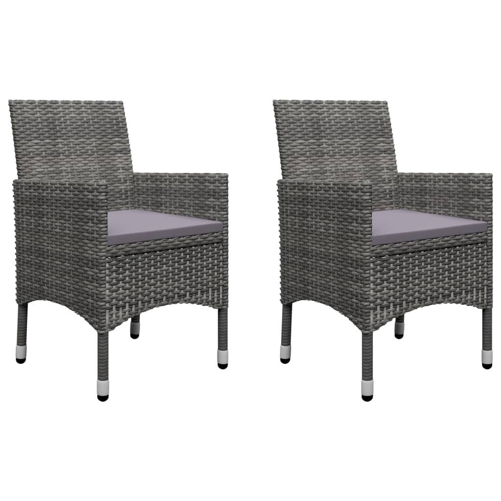 vidaXL Gartenlounge-Set 3-tlg. Bistro-Set Poly Rattan und Hartglas Grau, (1-tlg)