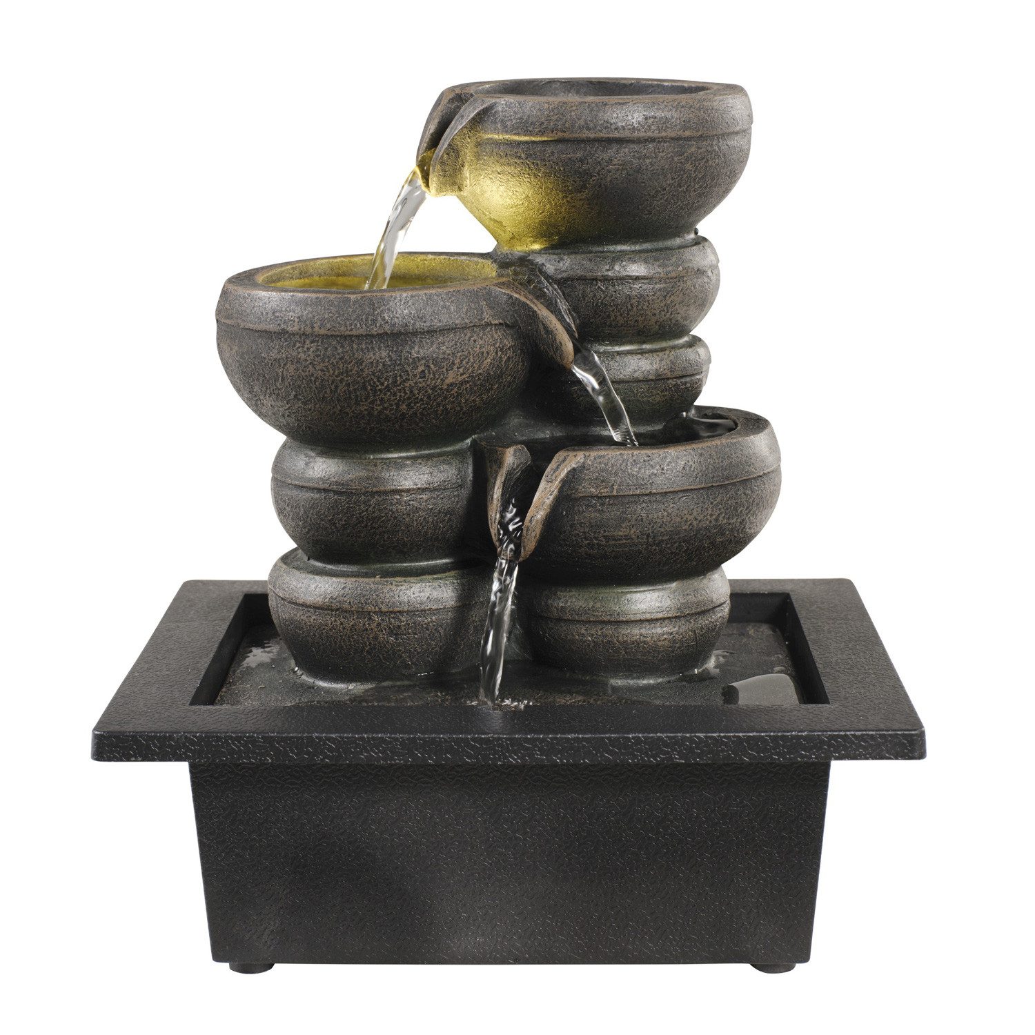 MARELIDA Zimmerbrunnen Kaskaden-Tischbrunnen LED Beleuchtung H25cm Zimmerbrunnen innen/außen, 21 cm Breite