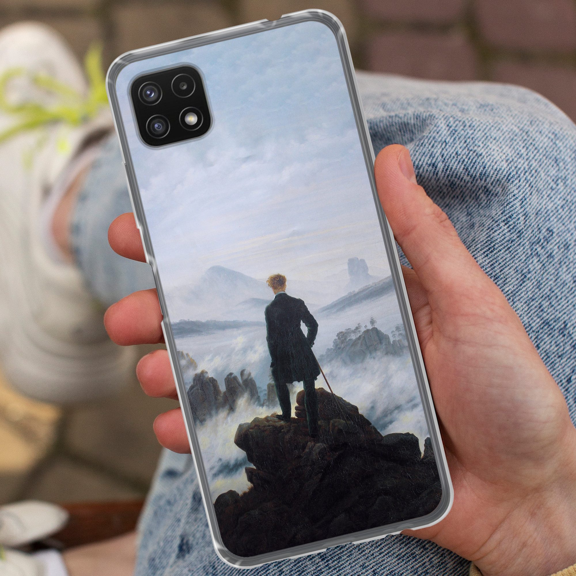 MuchoWow Handyhülle für Samsung Galaxy A22 5G Der Wanderer über dem Nebelmeer - Caspar Dav, Smartphone-Bumper, Print, Handy Schutzhülle Dünn