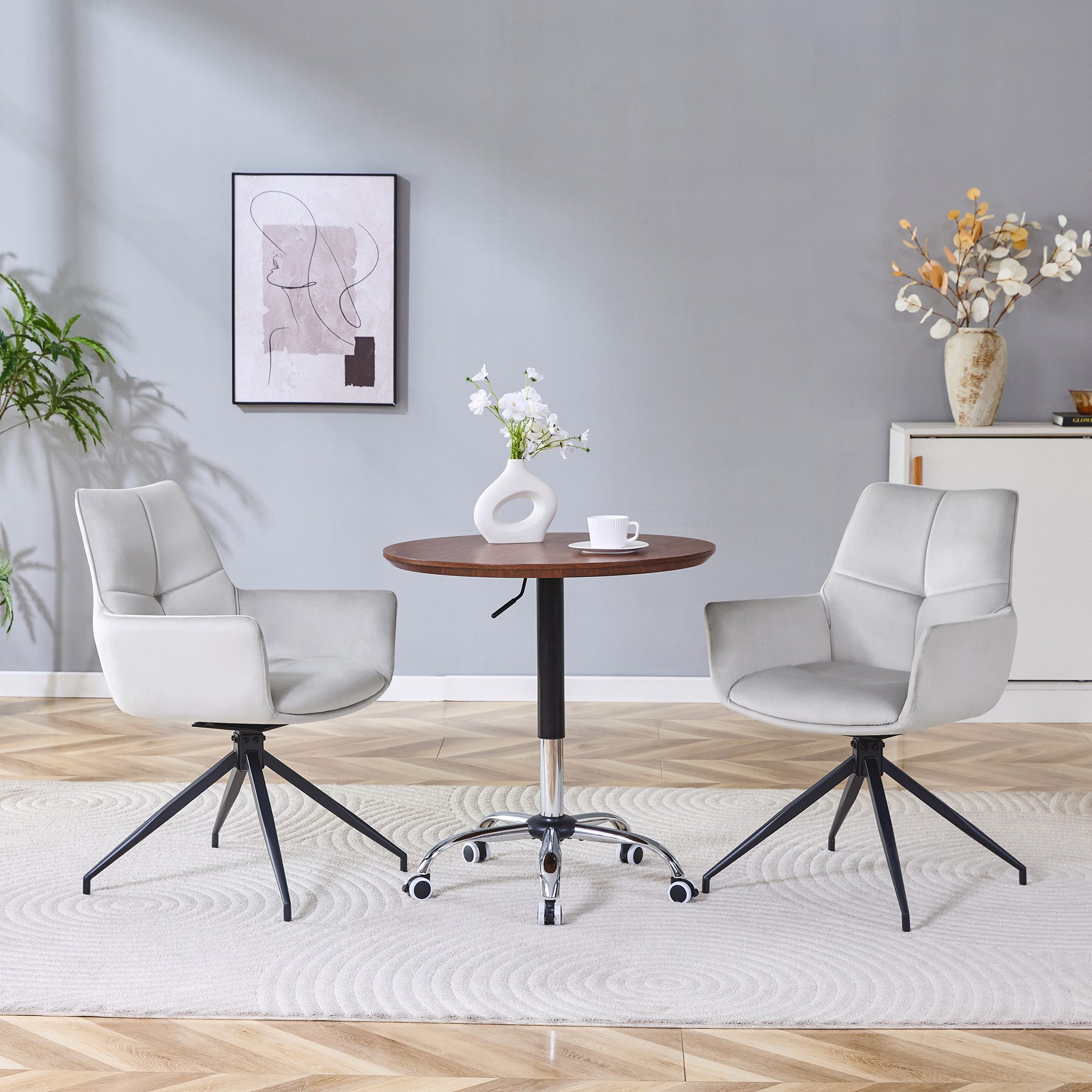 OKWISH Drehhocker Polsterstühle Esszimmerstuhl (2er-Set 360° drehbar, mit Metallbeinen, atmungsaktiv und bequem), geeignet für Essbereich, Wohnzimmer und moderne Wohnräume