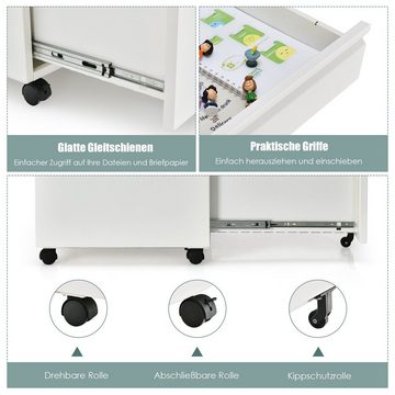 COSTWAY Rollcontainer, abschließbar, 3 Schublade, für A4-Größe