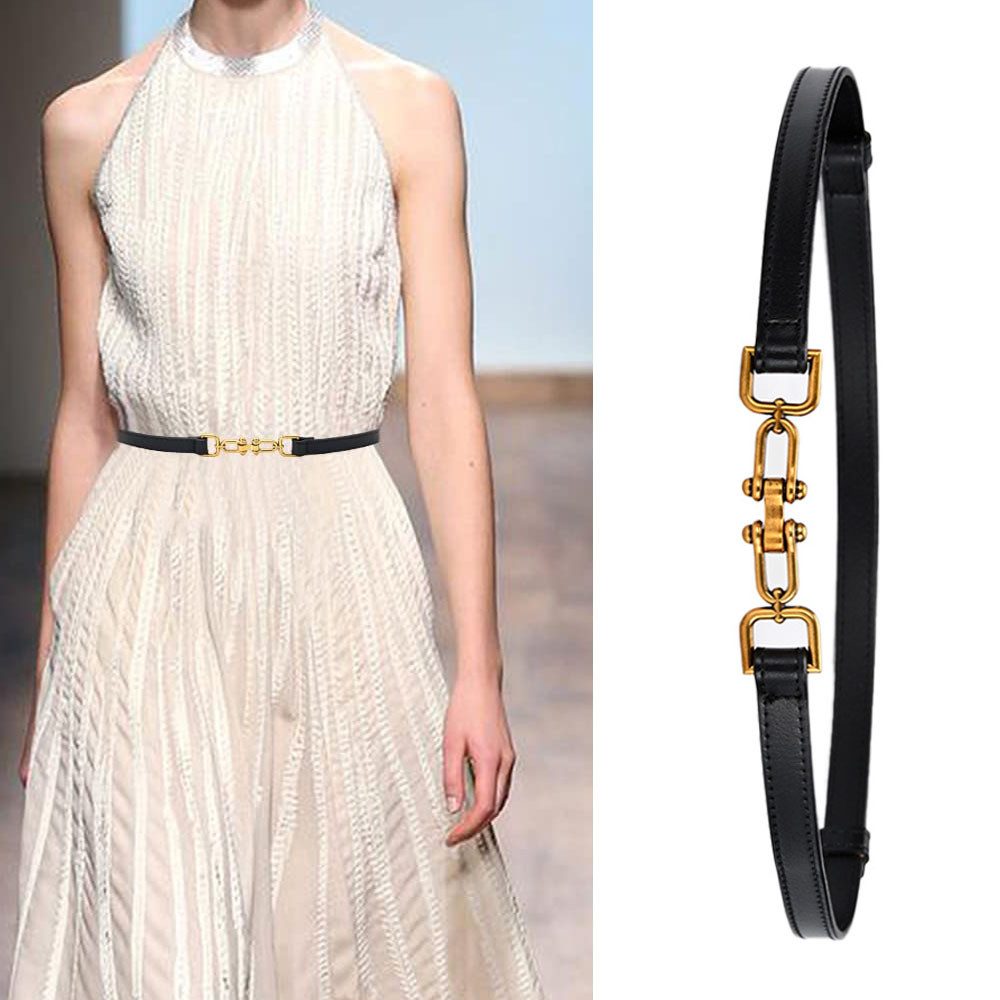 MOPUEA Ledergürtel Damengürtel, Damen Skinny Gürtel, Schwarz Ledergürtel (Damenbund Mode All Match Hose Kleid Gürtel Leder Cummerbunds, 1-St., mit Gold metallschnalle) schmaler Gürtel für Kleider, modisch, verstellbar