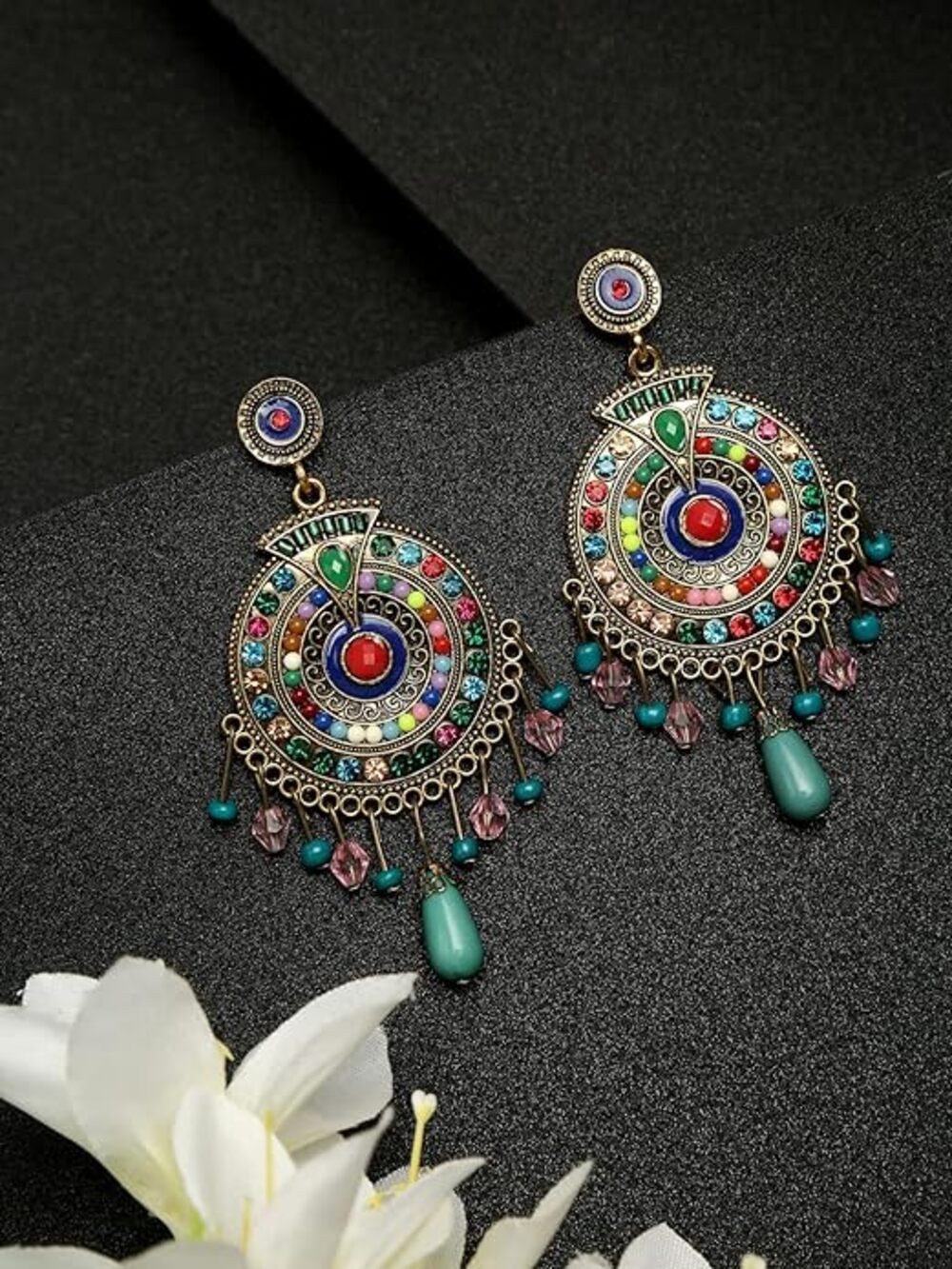 YouBella Ohrhänger-Set Bohemian Multi-Color Nickel Ohrringe Für Frauen & Mädchen (Enthaltene Komponenten: 1 Paar Ohrringe, Perfekt für besondere Anlässe, zum Ve – Bild 4 von 5
