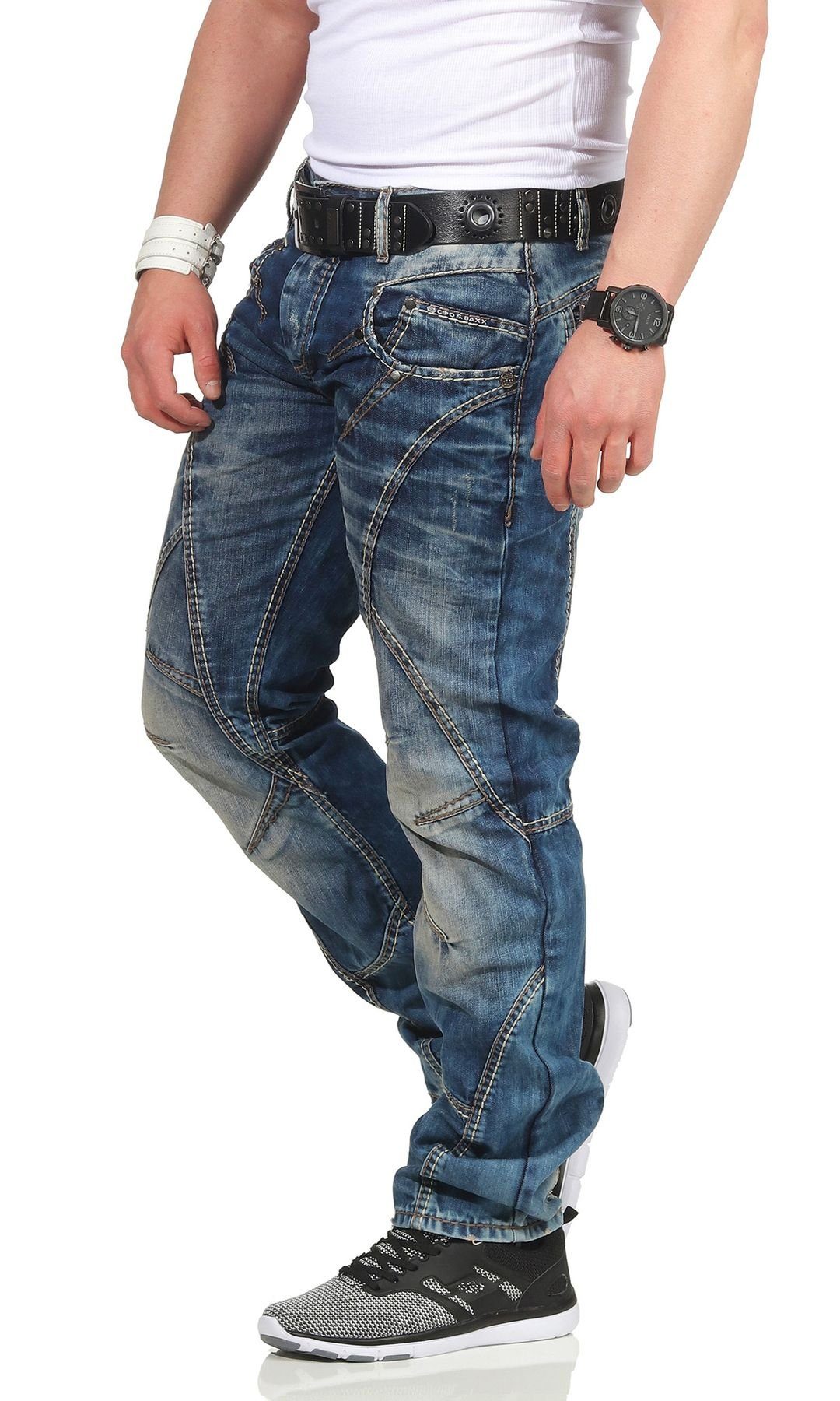 Cipo & Baxx C 1127 Herren Jeans Hose Jeanshose Denim blau dicke Kontrast Naht 
