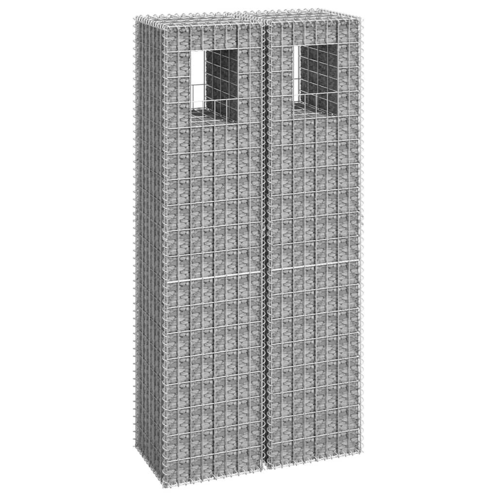 vidaXL Gabionenzaun, Gabionensäulen 2 Stk. 40x40x180 cm Eisen