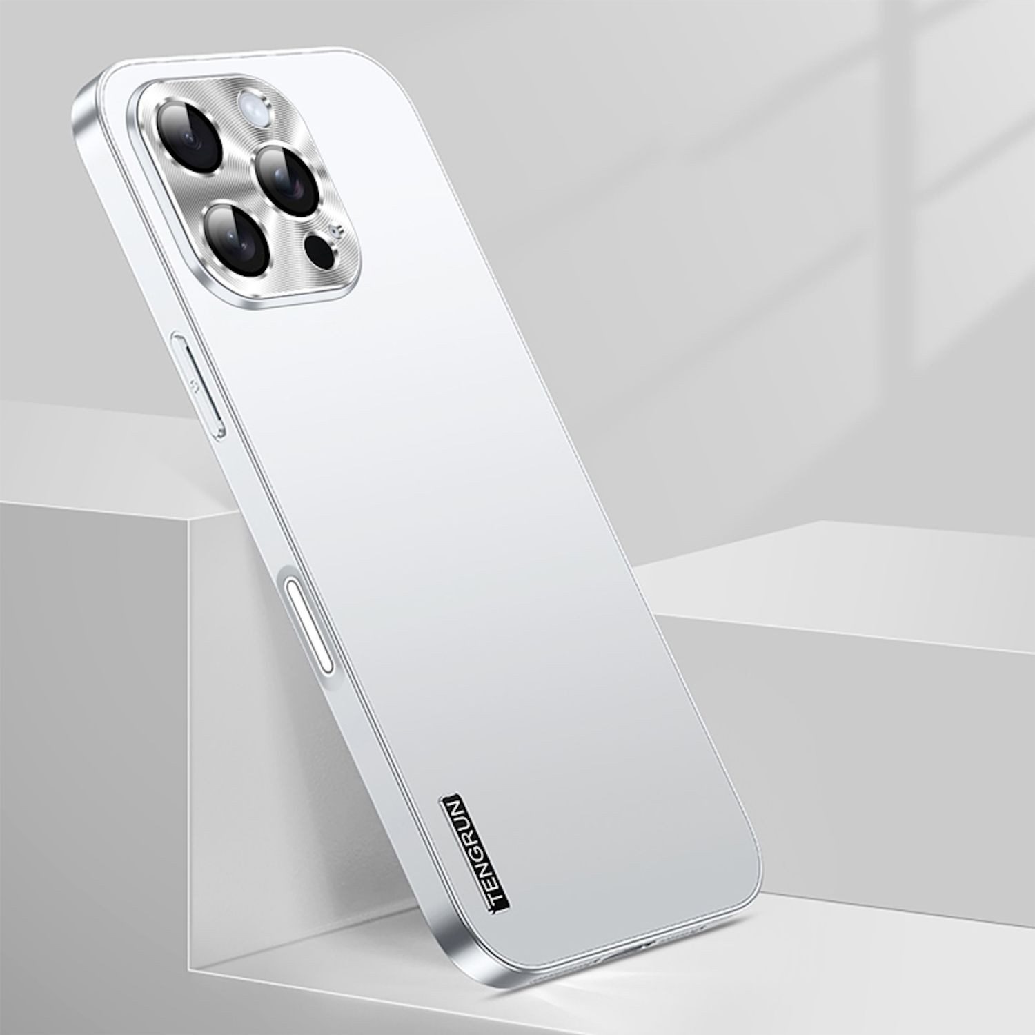 Wigento Handyhülle Für Apple iPhone 16 Pro Max Feinmattes Metall Design Hülle Case Silber, Mikro-frostige Metallic-Lackierung, stilvolles Design