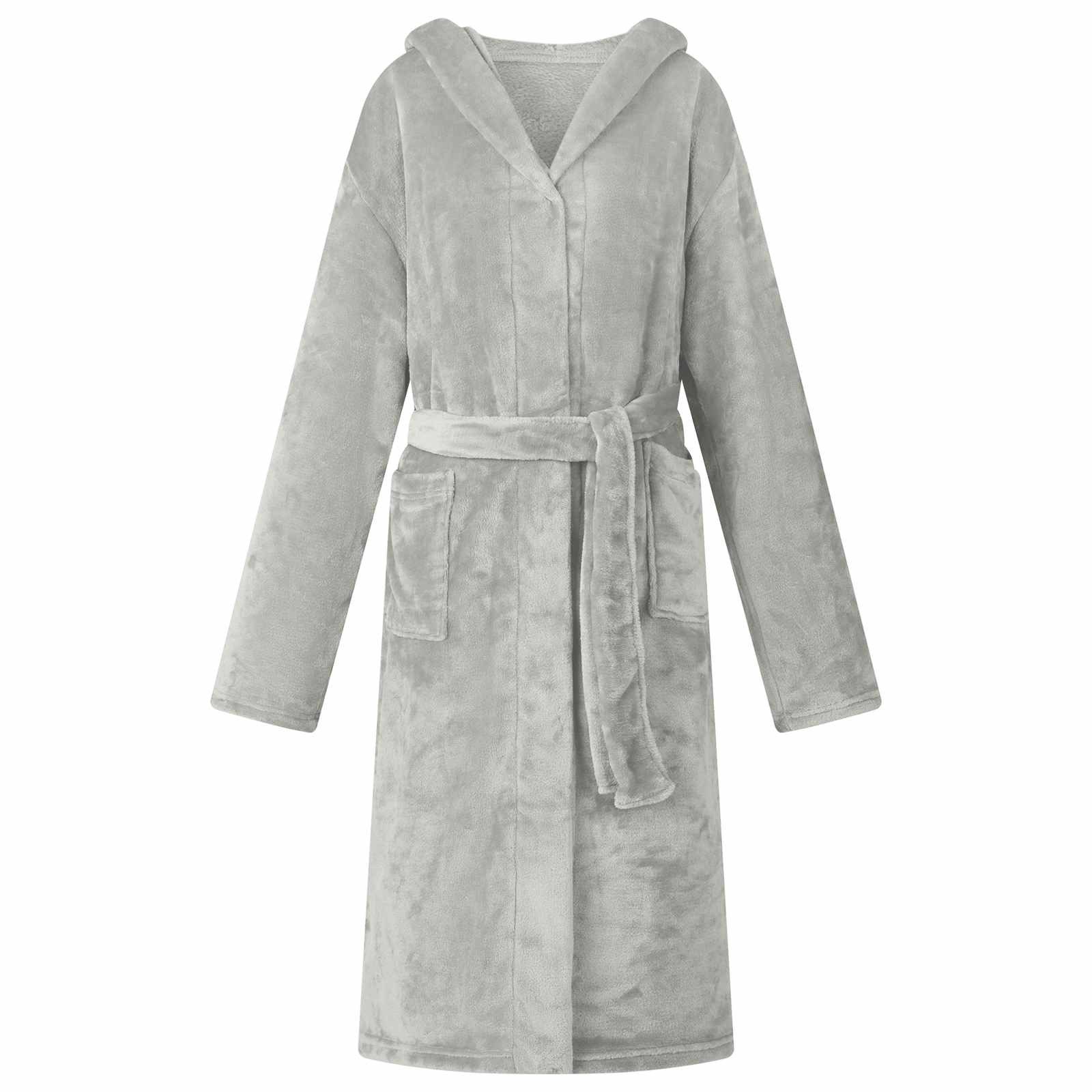 Bademantel Bademantel Hoodie Grau M Flanell
