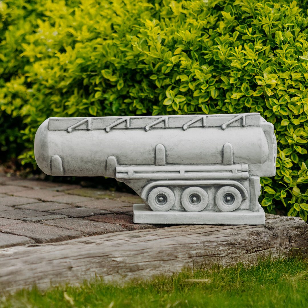 gartendekoparadies.de Gartenfigur LKW Anhänger mit Tank Pflanzgefäß Steinguss 64 cm 35 kg, Frostsicher