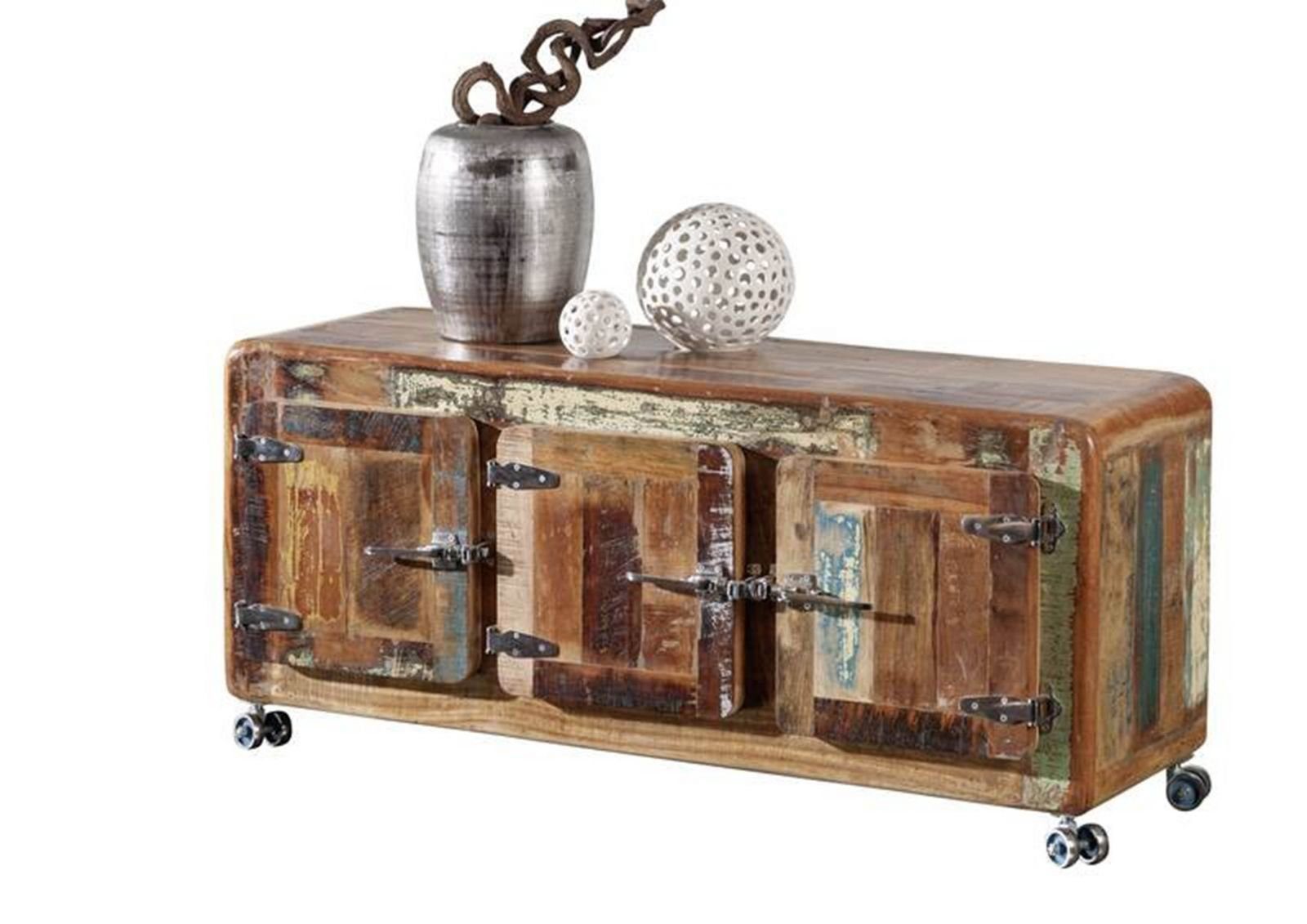 Massivmoebel24 Sideboard (Massivholz), Sideboard Altholz 126x40x56 mehrfarbig lackiert FREEZY #04