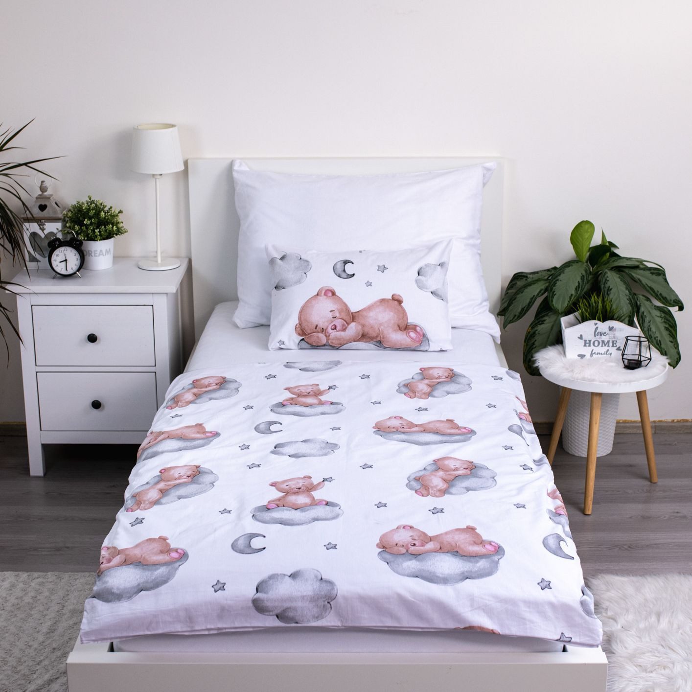 Jerry Fabrics Babybettwäsche Wendebettwäsche Set Bär Weiß 100x135 cm, 40x60 cm, Baumwolle, 2 teilig, 100% Baumwolle,trocknergeeignet