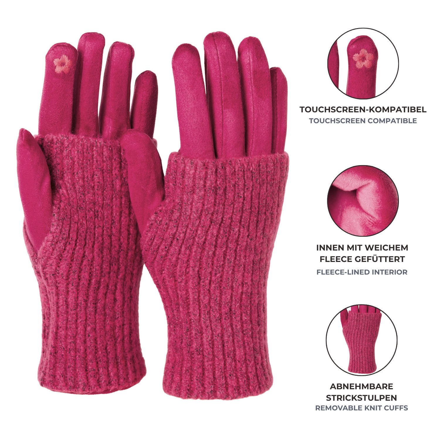 styleBREAKER Strickhandschuhe 3 in 1 Touchscreen Stoff Handschuhe mit abnehmbarer Strick Manschette (1-St)
