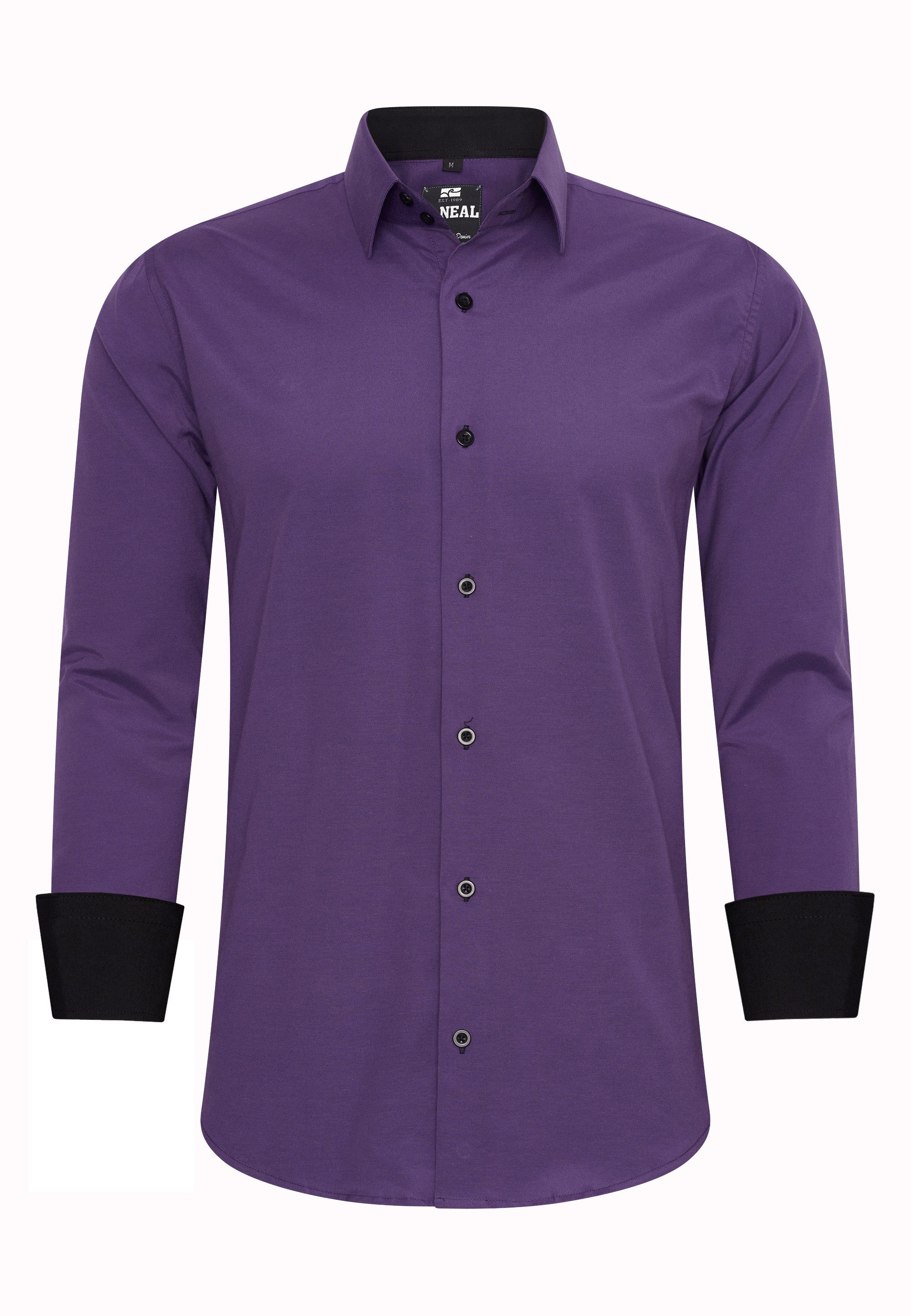 R-NEAL Businesshemd Herren Kontrast Hemd "R-NEAL" Hochzeit-Hemd Slim Fit Stretchhemd