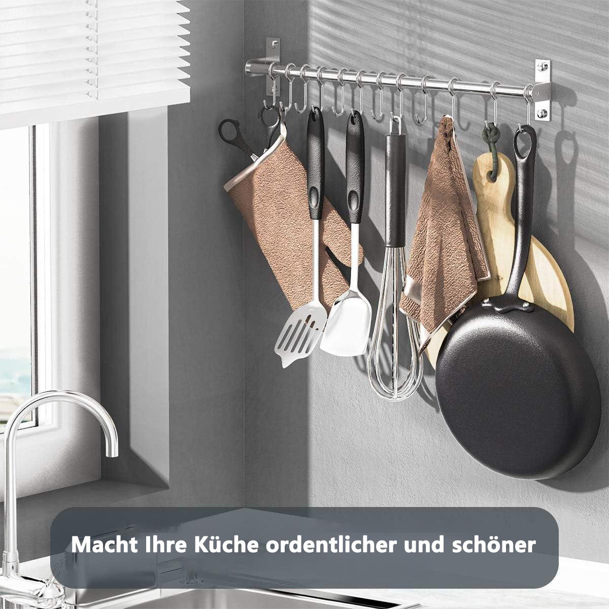Refined Living Hakenleiste Edelstahl Küchenreling mit 12 Haken, Wandmontage, Bad Hakenleiste, (Edelstahl Hakenleiste, Wandhaken Küche, Hängeleiste Haken, Hakenleiste Wand, Küchenutensilienhalter, Küchenhaken mit Haken, Utensilienhalter Küche, Küchenhelfer Aufbewahrung, 1 St., Rostfrei, langlebig,mit 12 bewegliche Haken,Einfache Wandmontage), für Küche,Badezimmer,Balkon,Garage,Waschküche, Büro,Schlafzimmer