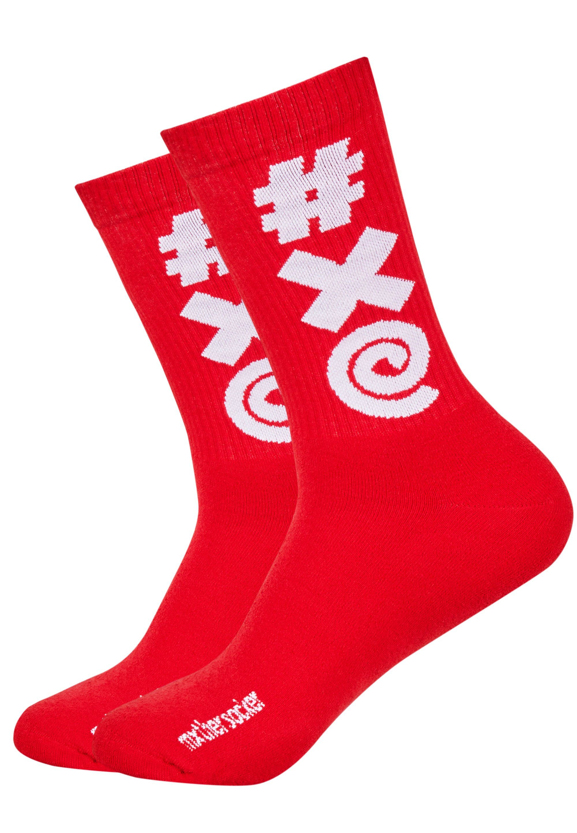 THREE trendigem mit Schriftzug rot, Mxthersocker Socken ESSENTIAL (3-Paar) mehrfarbig BEEPS -