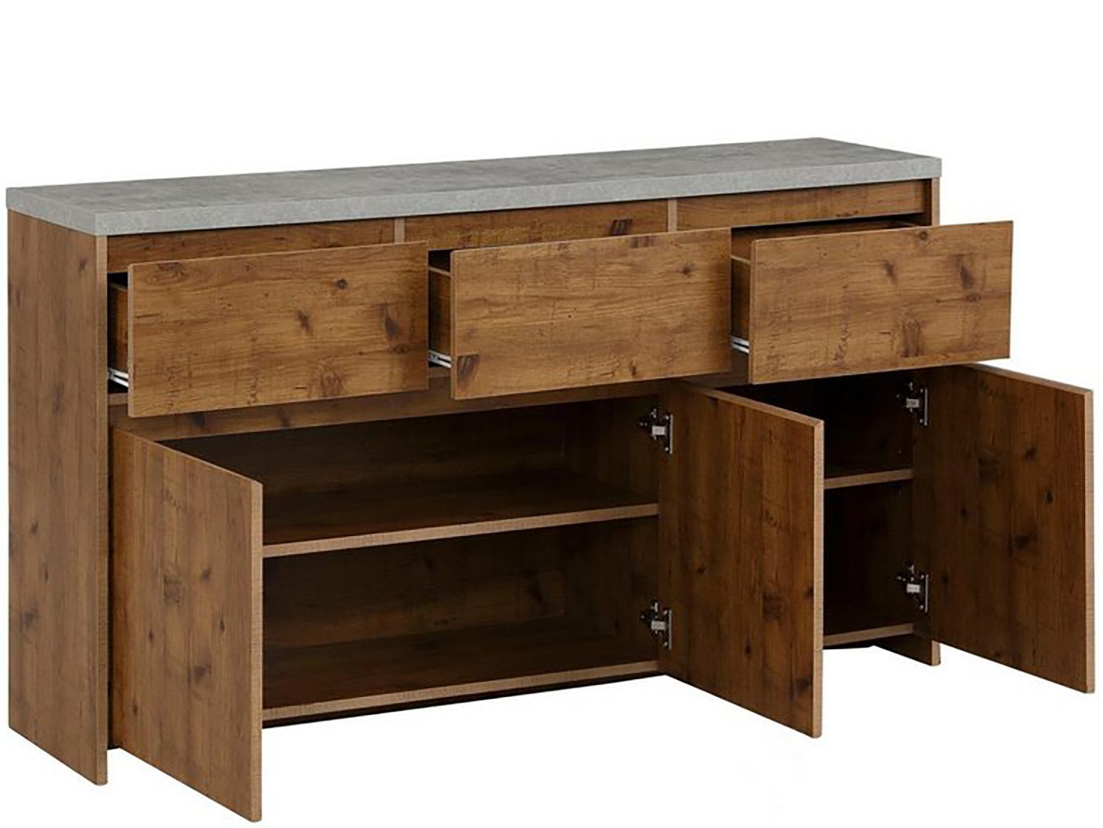 loft24 Sideboard Lolland, Anrichte, 3 Schubladen, 3 Türen, Betonoptik, 140 cm