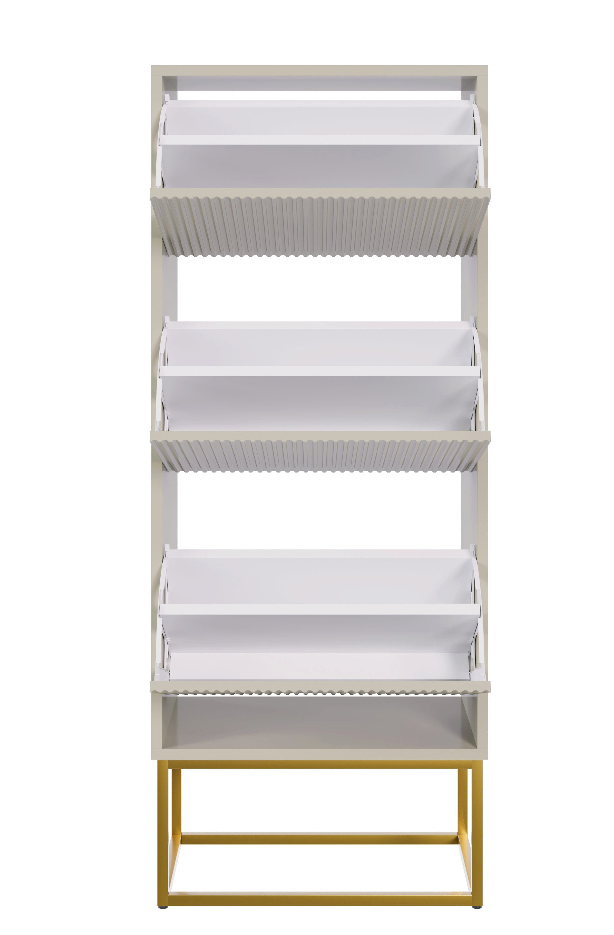 Selsey Schuhschrank VELDIO 3 Klappen mit geriffelten Fronten, goldenes Metallgestell, 50 cm – Bild 5 von 5