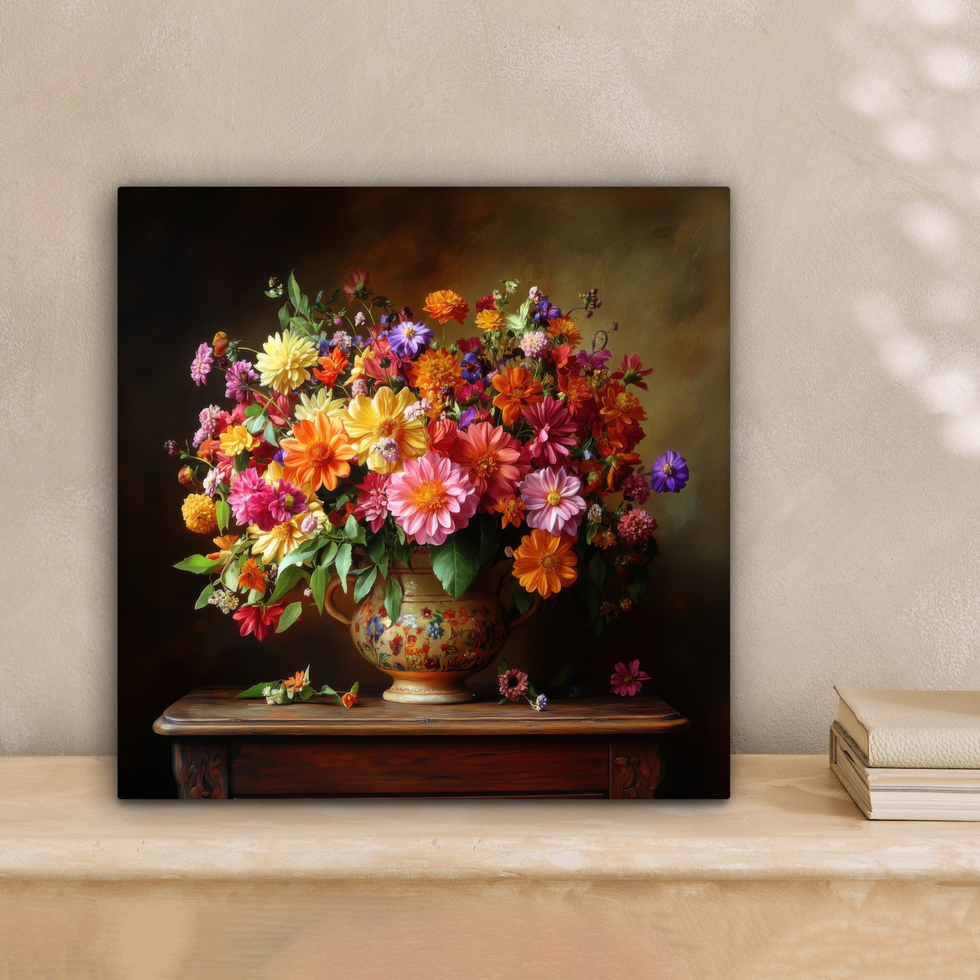 OneMillionCanvasses® Leinwandbild Farben - Blumenstrauß - Vase - Holz, Foto günstig online kaufen