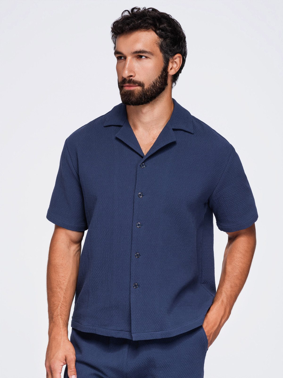 OMBRE T-Shirt Herren T-Shirt mit Rundhalsausschnitt Casual Navy L (kein Set, 1-tlg) aus Baumwolle