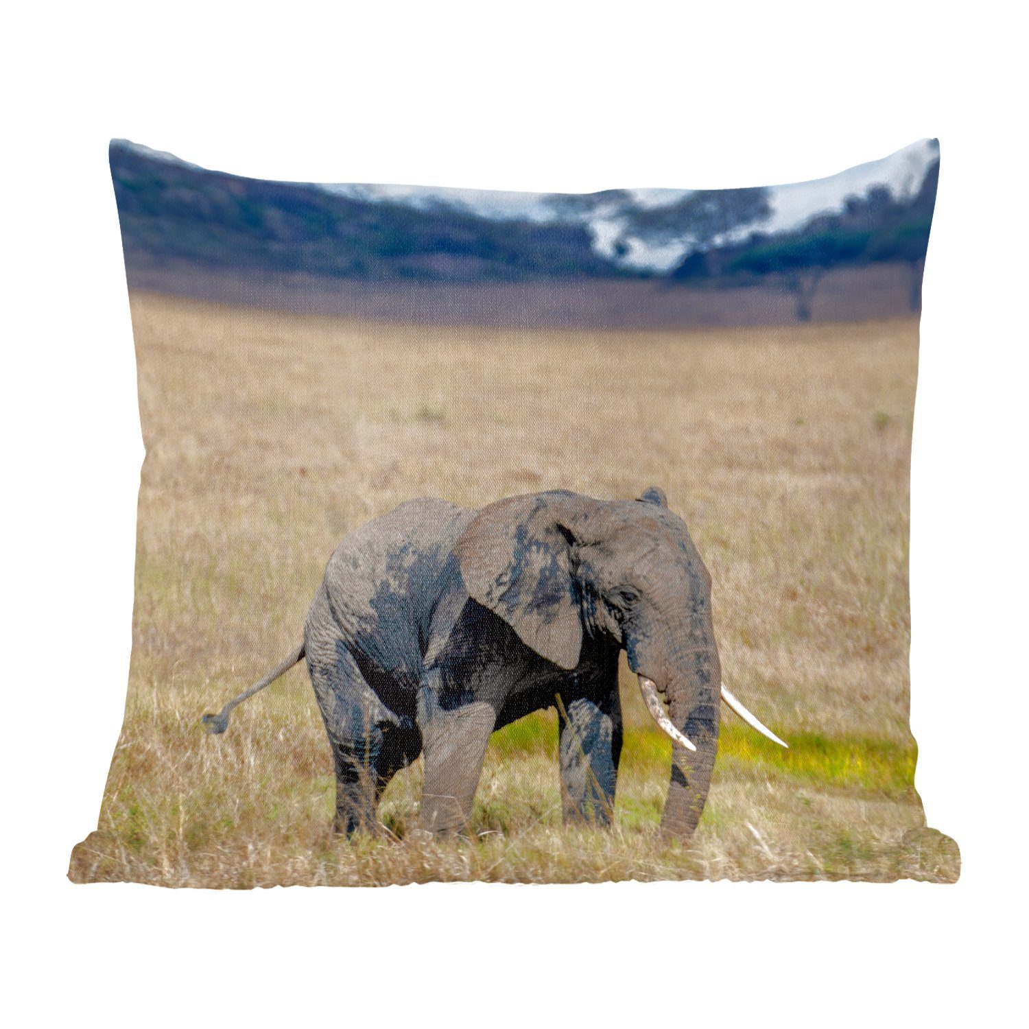 MuchoWow Dekokissen Elefant - mit für Füllung - Sofakissen Natur, Wohzimmer, Gras Zierkissen Tiere - Schlafzimmer, Deko