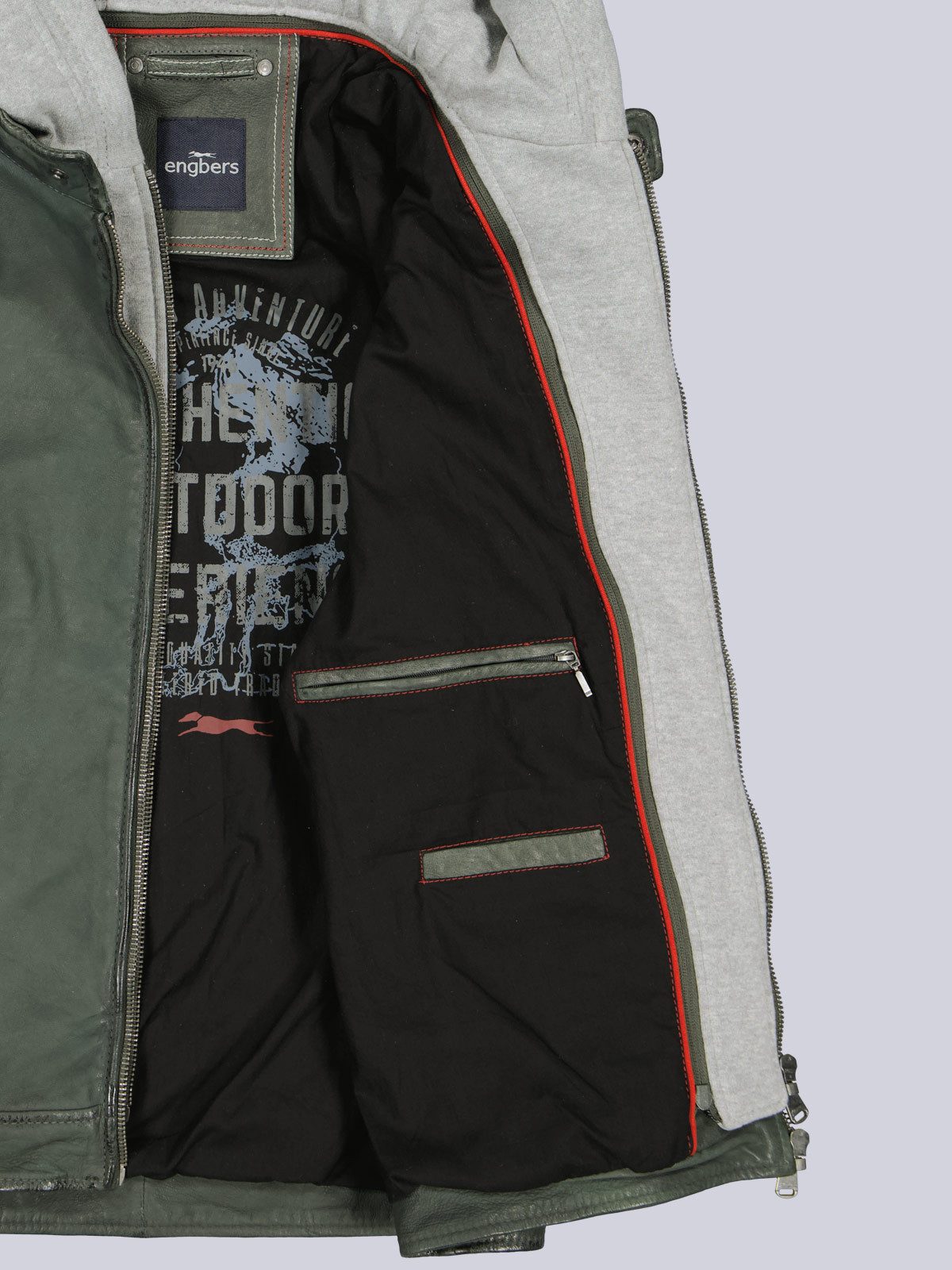 Engbers Lederjacke Herren Lederjacke mit heraustrennbarem Inlet, Gruen