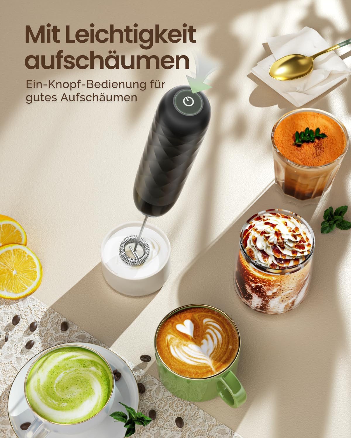 Maestri House Milchaufschäumer Mini Wiederaufladbarer Milchaufschäumer kein Ständer, abnehmbarer Edelstahl-Schneebesen, Mini-Mixer für Matcha – Bild 4 von 5