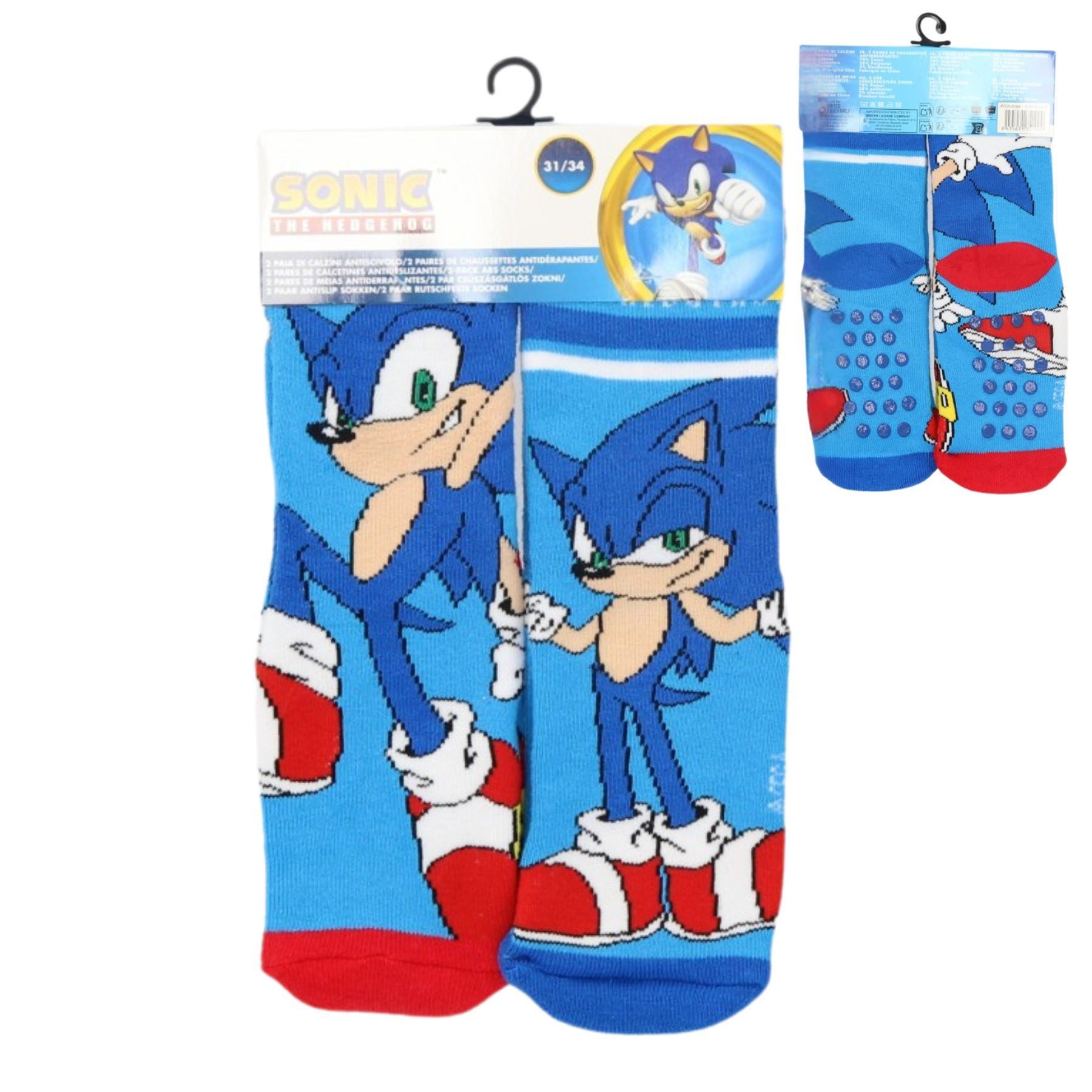 Sonic The Hedgehog Socken 2er Pack Kinder Socken rutschfeste Kuschelsocken Sportsocken