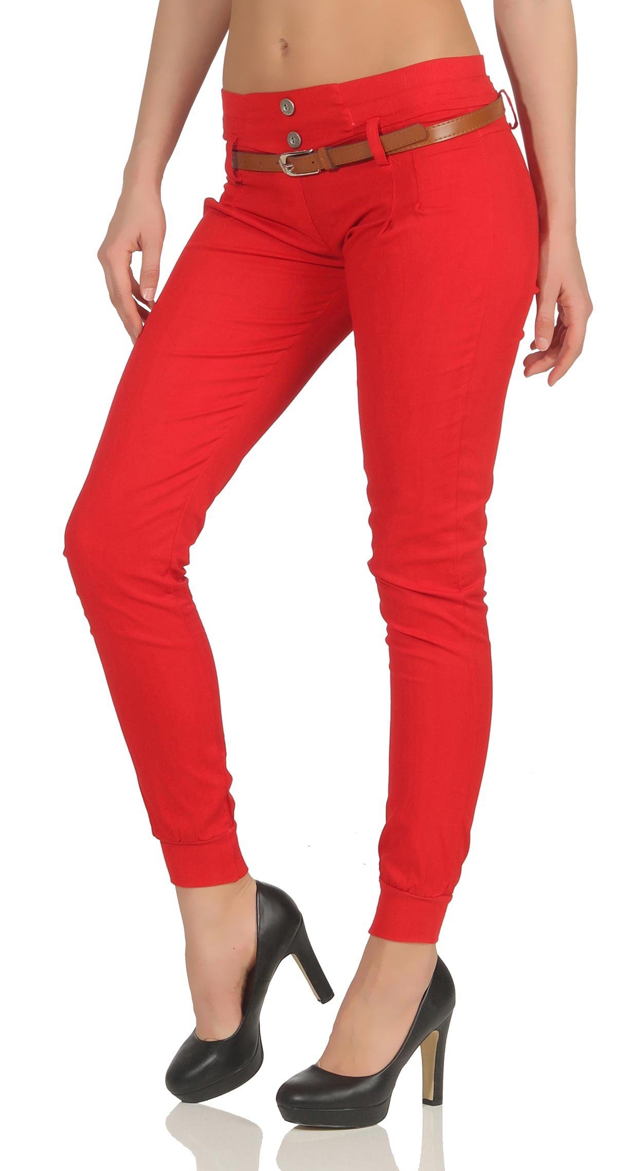 malito more than fashion Strickweste malito Damen Chino Hose inkl. Gürtel, Stoffhose mit Stretch, lässige Skinny Hose mit Gürtel