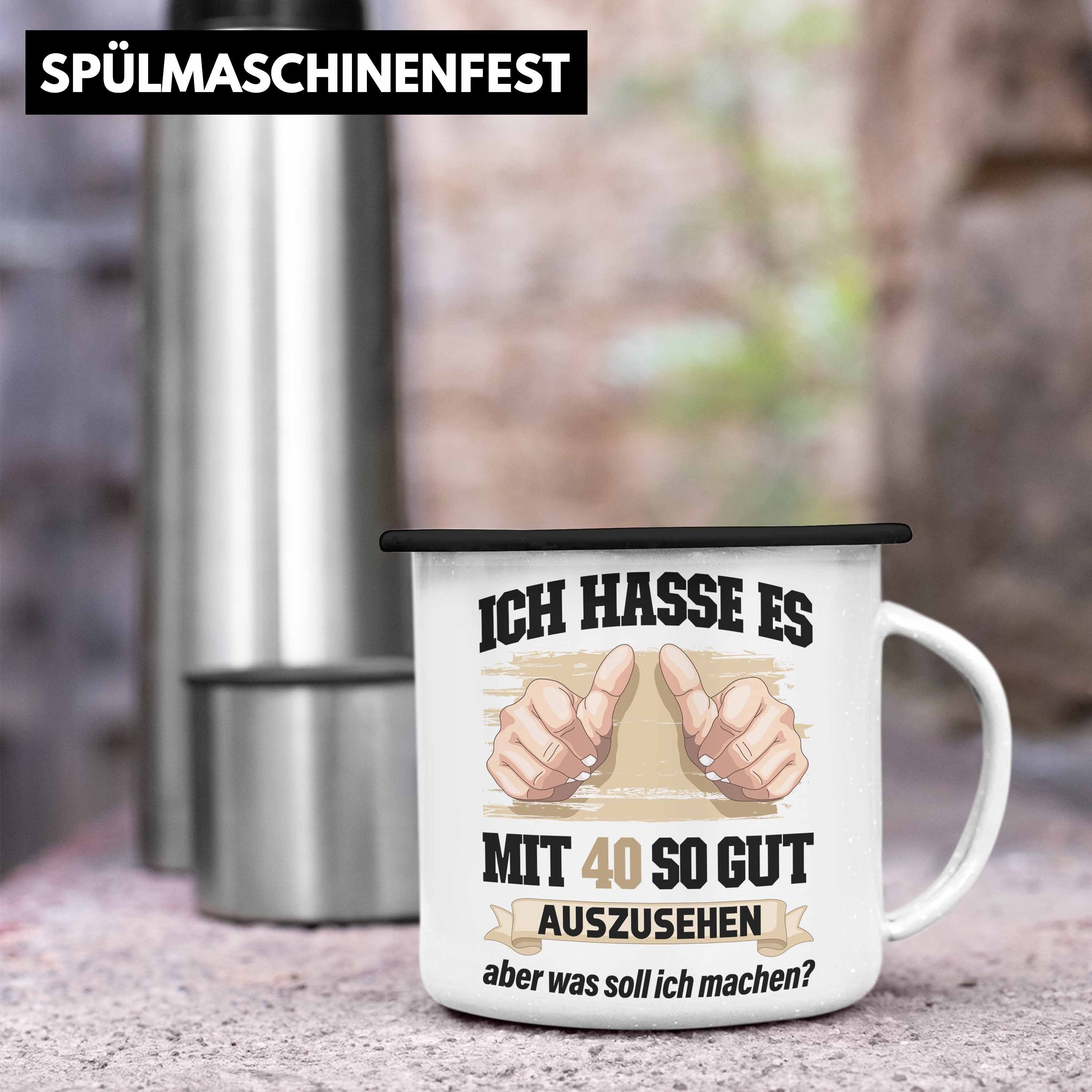 40. Trendation Thermotasse Mutter Frauen Geburtstag Emaille - 40 Mann Schwarz Lustig Frau 40er Geschenke Männer Vater Tasse Geschenkidee Trendation Deko Geschenk