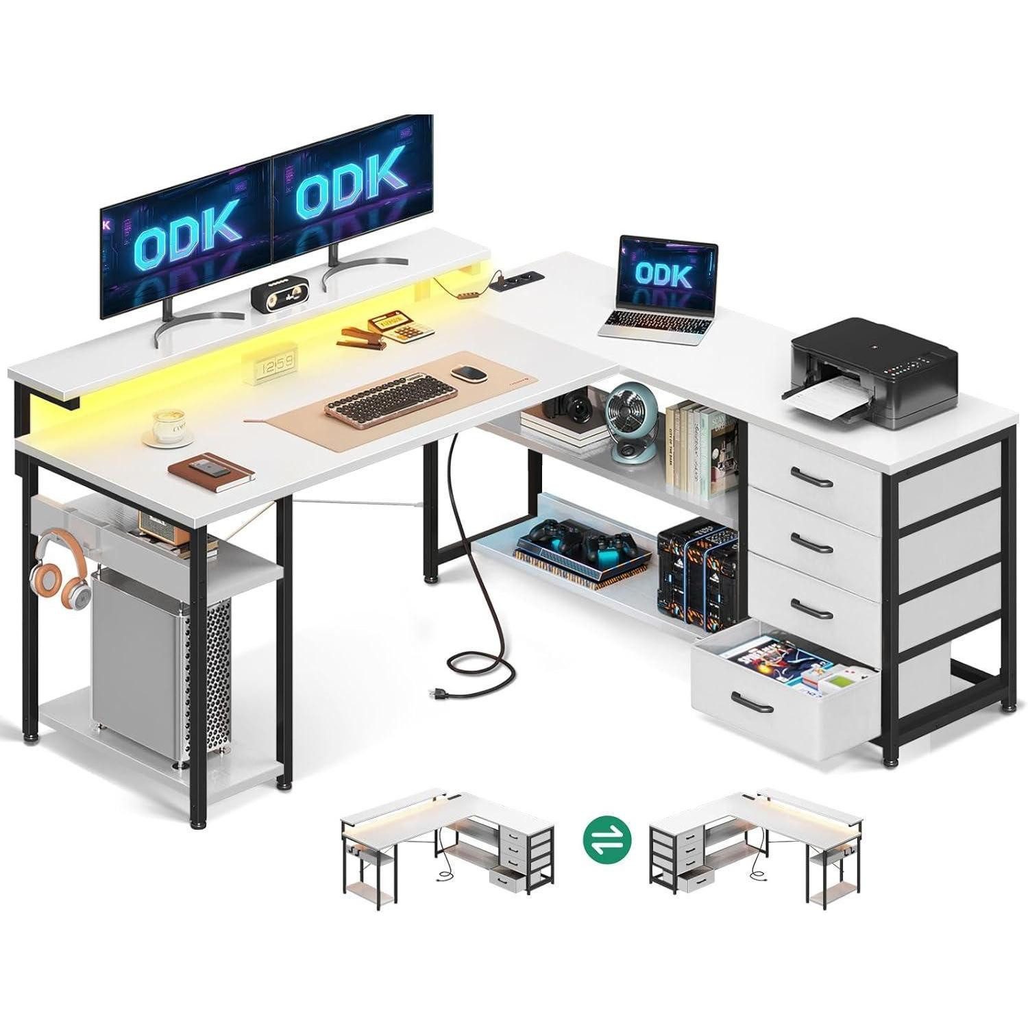 LuxusKollektion Eckschreibtisch Schreibtisch mit Schubladen LED günstig online kaufen