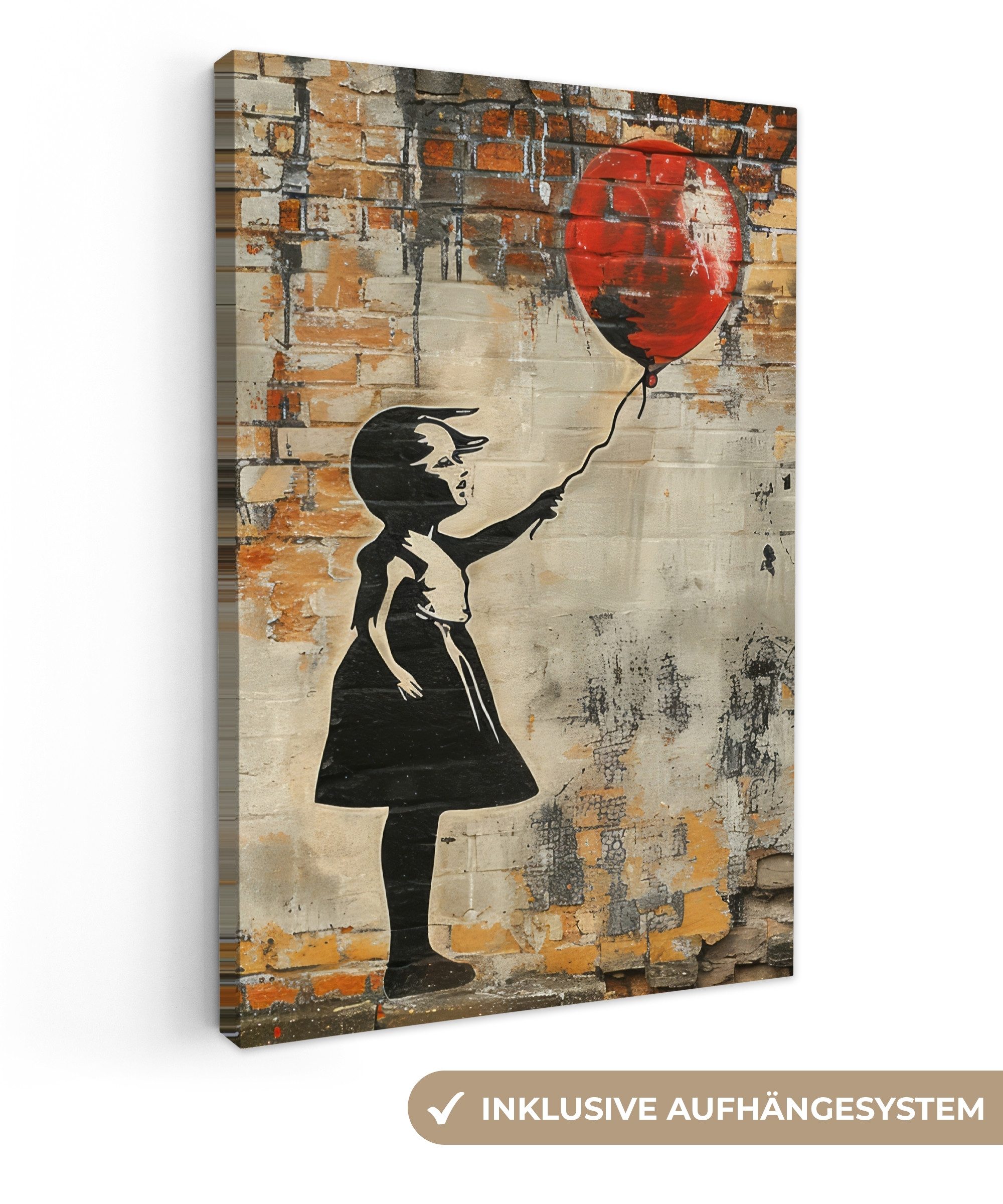 OneMillionCanvasses® Leinwandbild Graffiti - Banksy Style - Mädchen mit Luftballon, Fotodruck (1 St), Leinwand Canvas Wandbild, Wanddekoration 20x30 cm